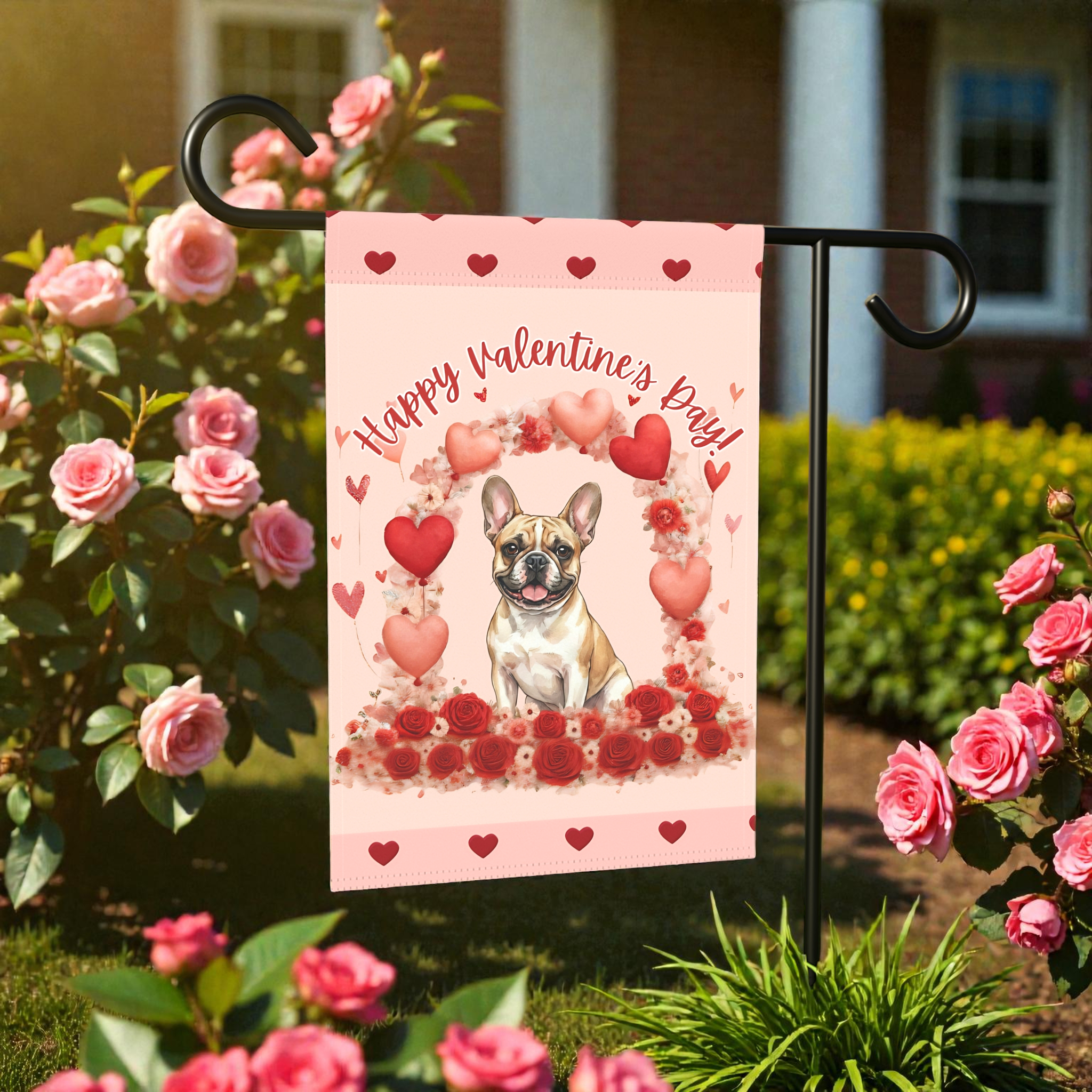 Happy Valentine's Day French Bulldog Garden Flag