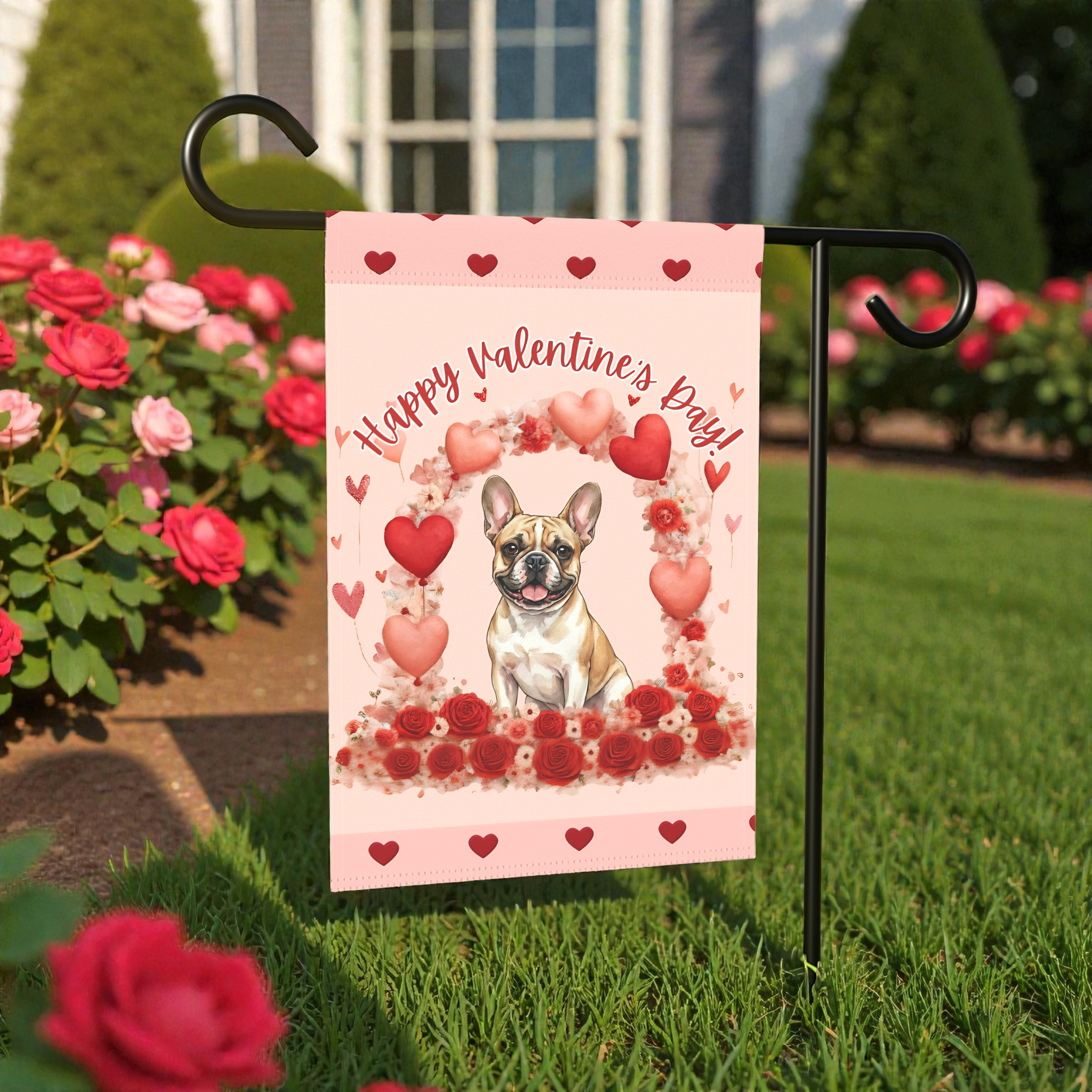 Happy Valentine's Day French Bulldog Garden Flag