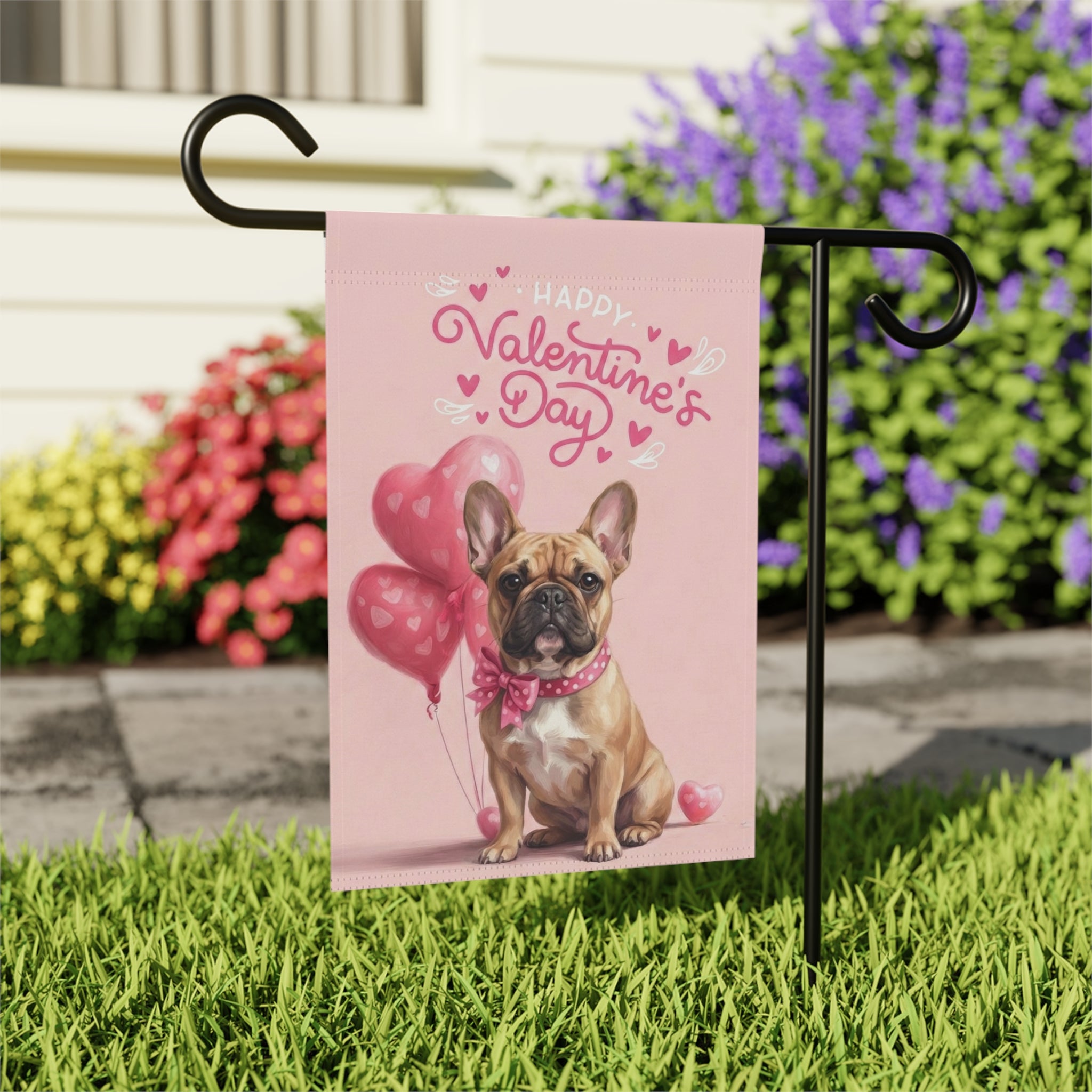 French Bulldog Happy Valentine's Day Garden Flag
