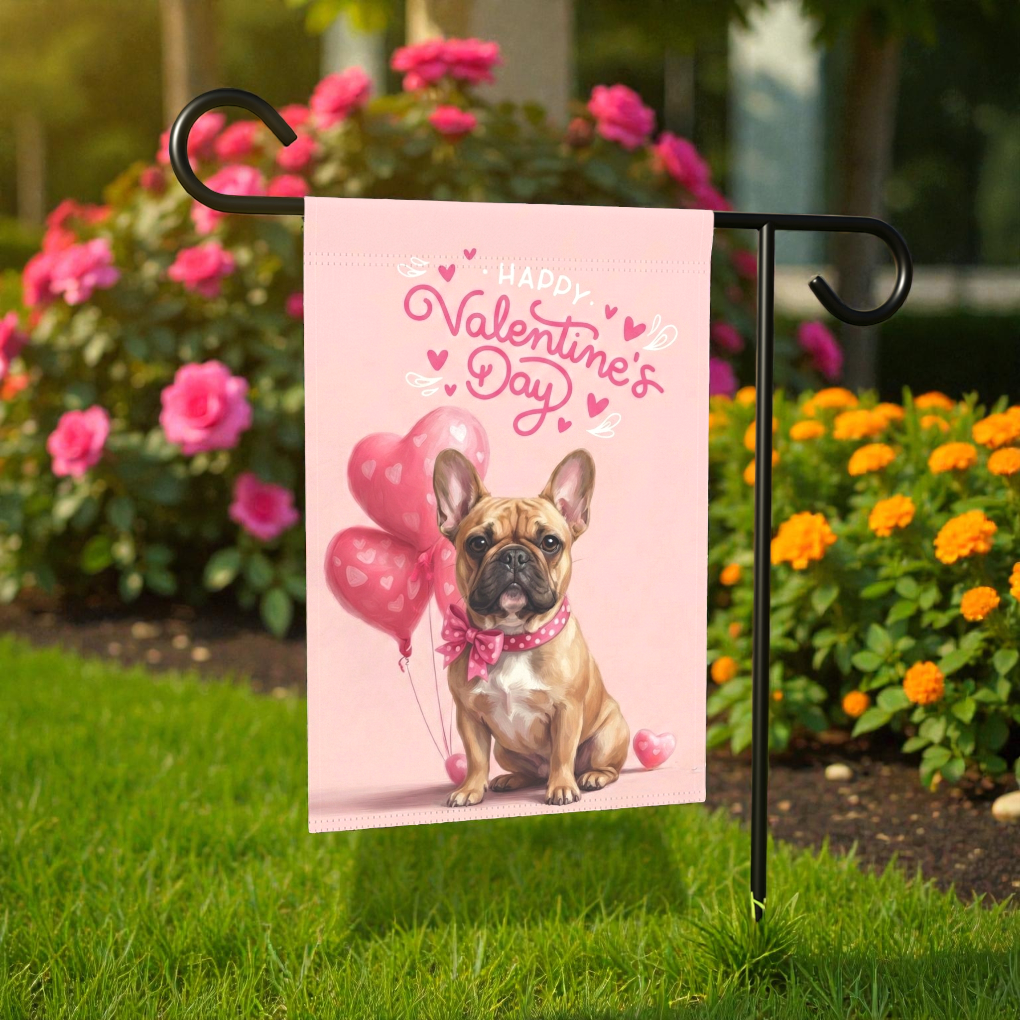 French Bulldog Happy Valentine's Day Garden Flag