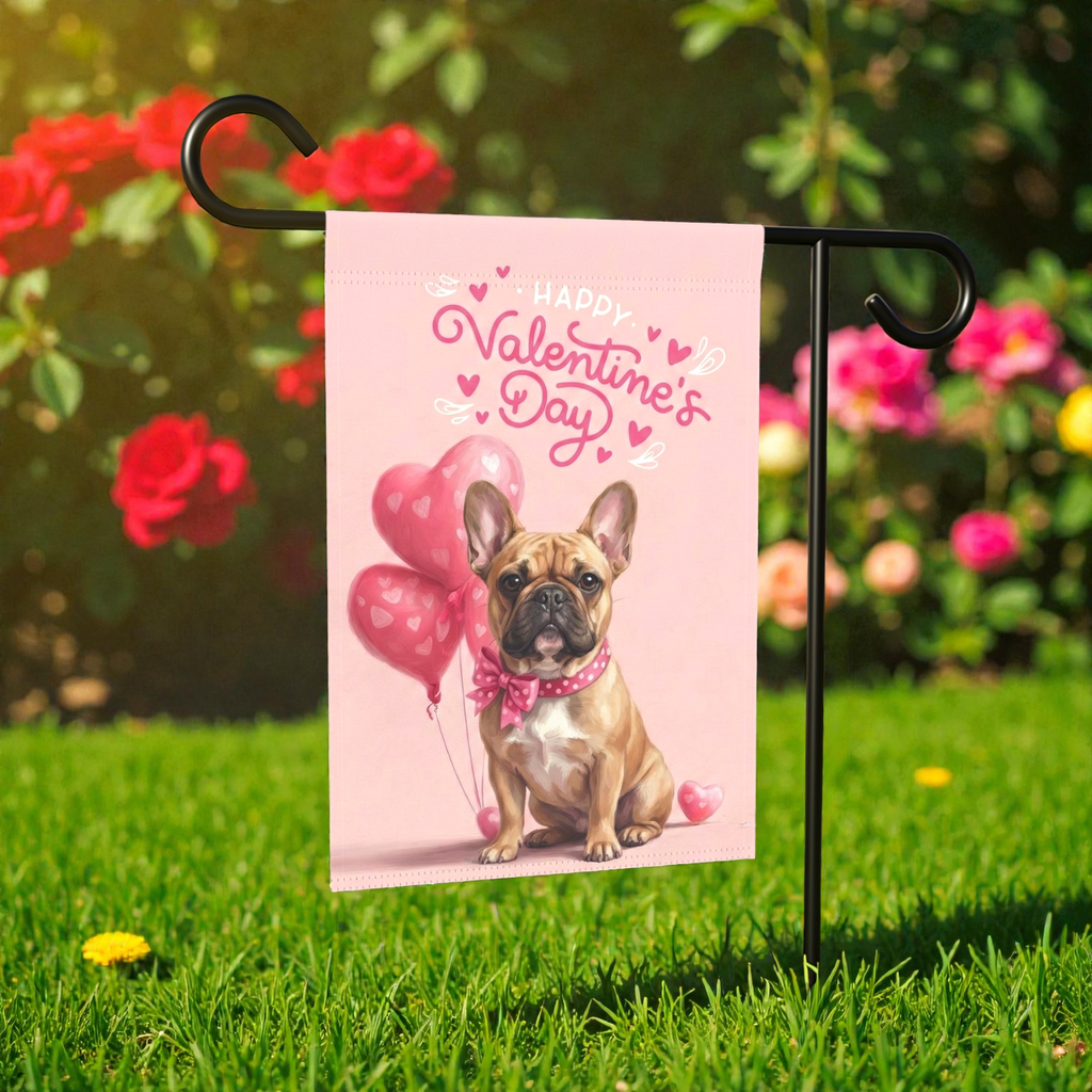 French Bulldog Happy Valentine's Day Garden Flag