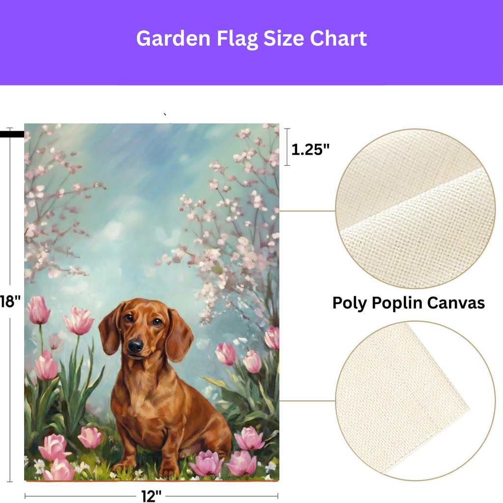 Dachshund in the Tulips Spring Garden Flag