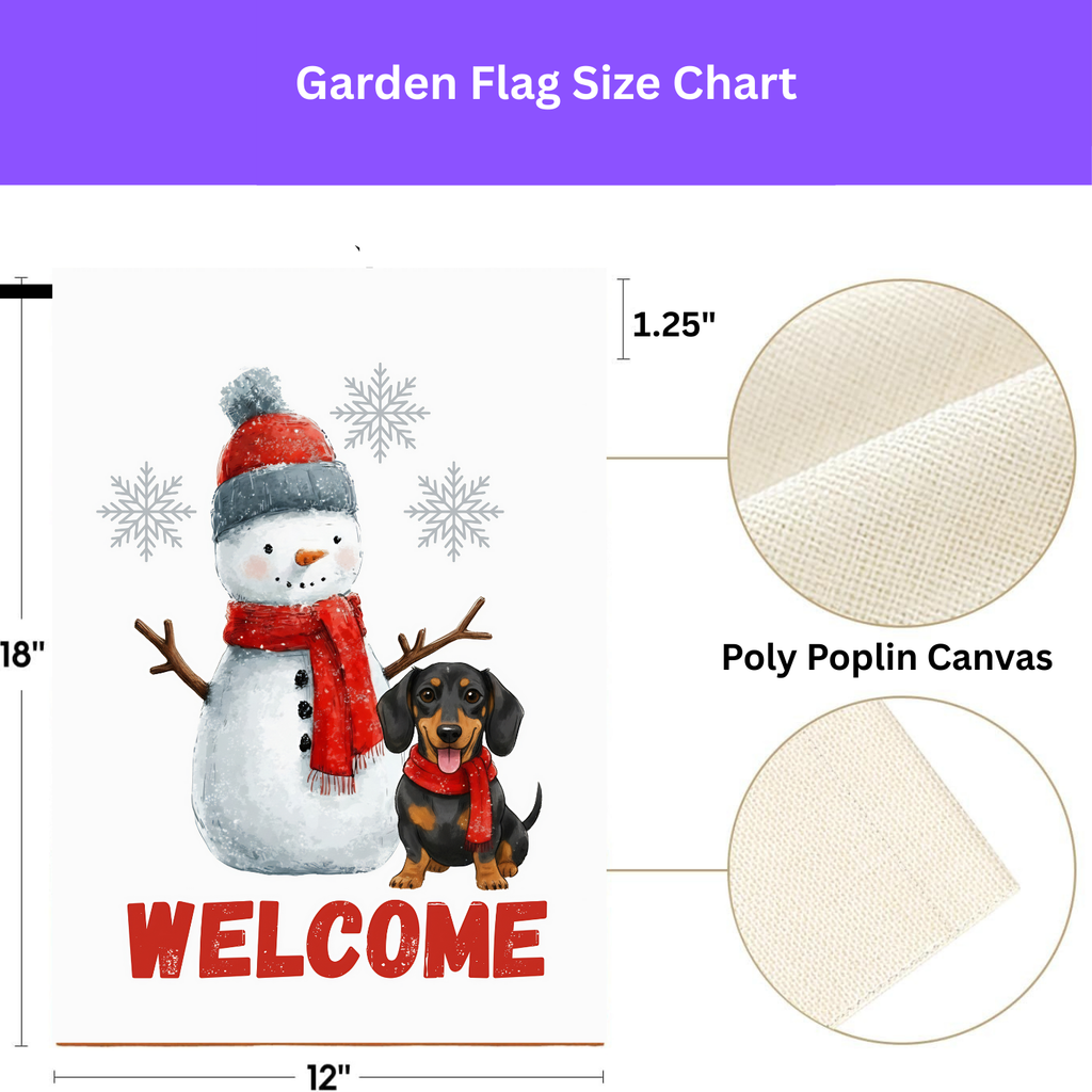 Dachshund and Snowman Christmas Garden Flag - yard display - Dragonfire Gardens