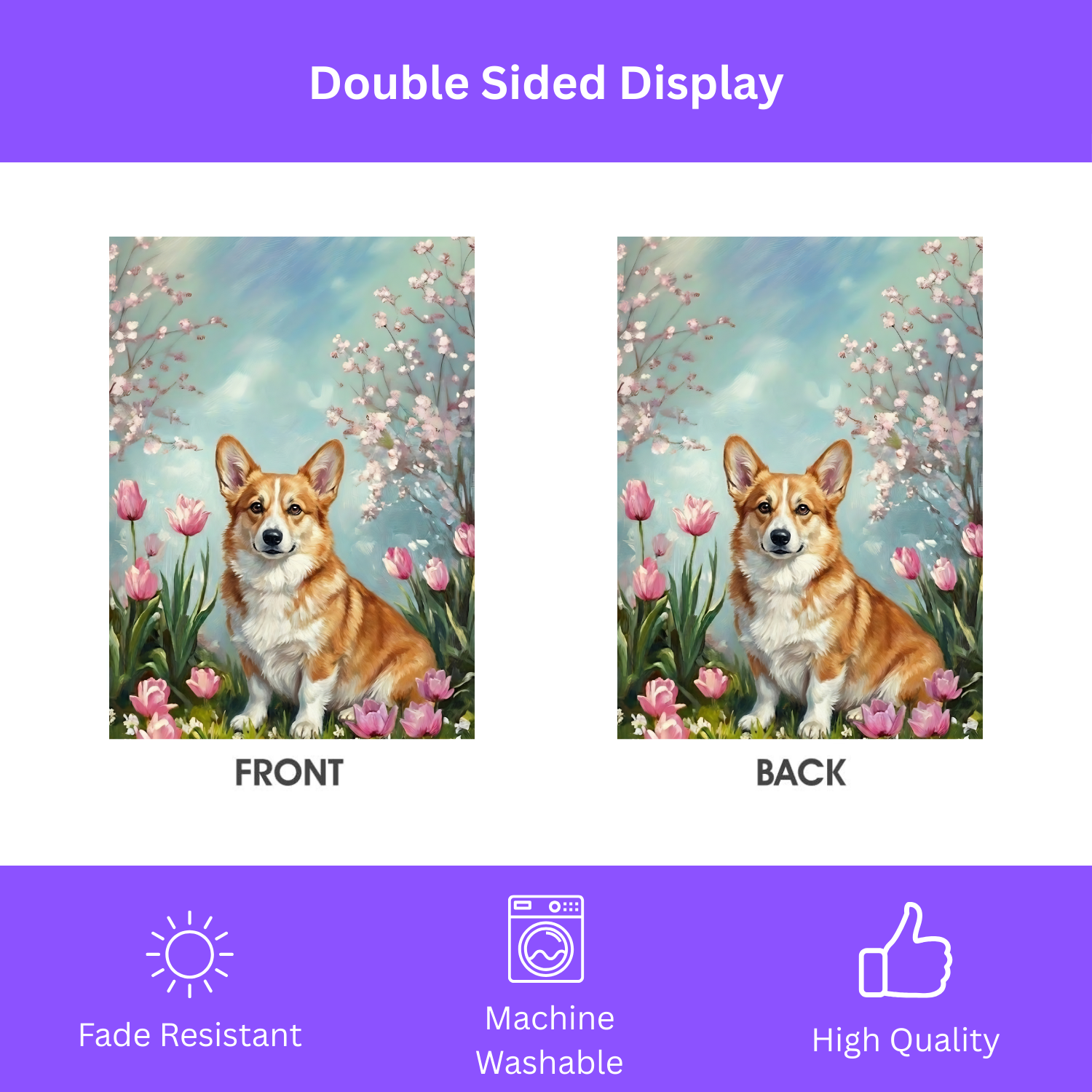 Corgi in the Tulips Spring Garden Flag