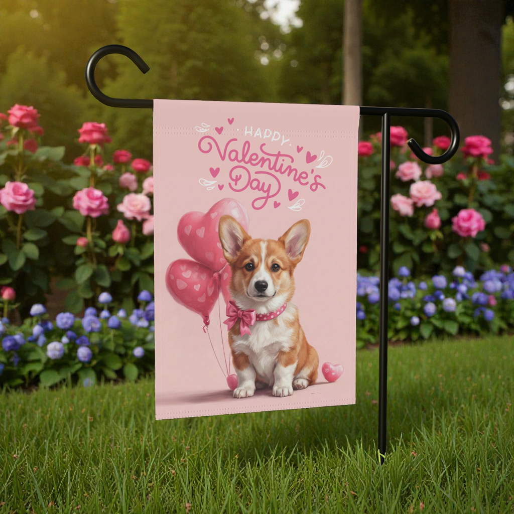 Corgi Happy Valentine's Day Garden Flag