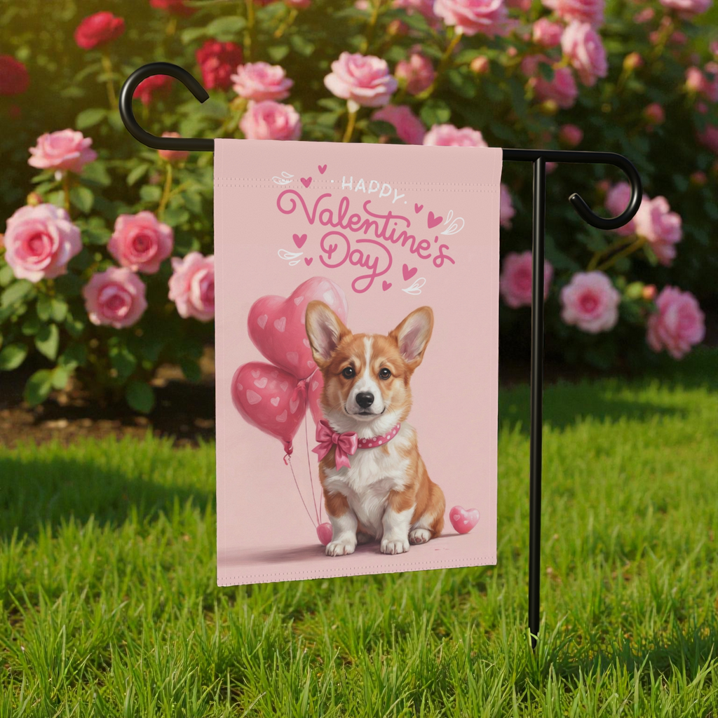 Corgi Happy Valentine's Day Garden Flag