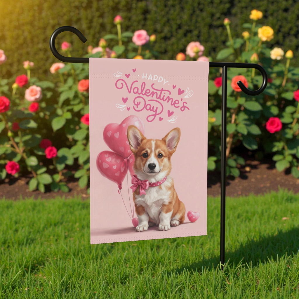 Corgi Happy Valentine's Day Garden Flag