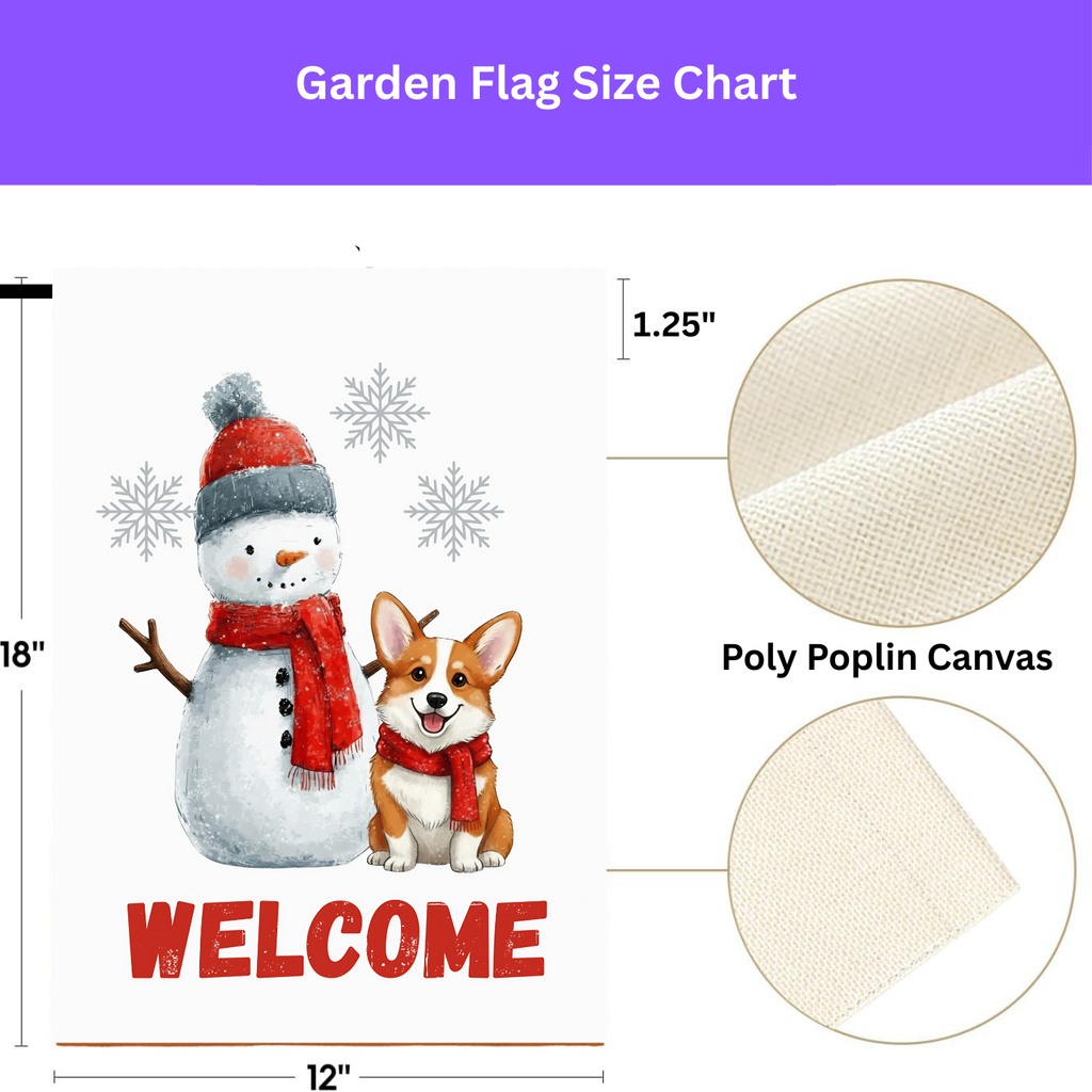 Corgi and Snowman Christmas Garden Flag - porch decor - Dragonfire Gardens