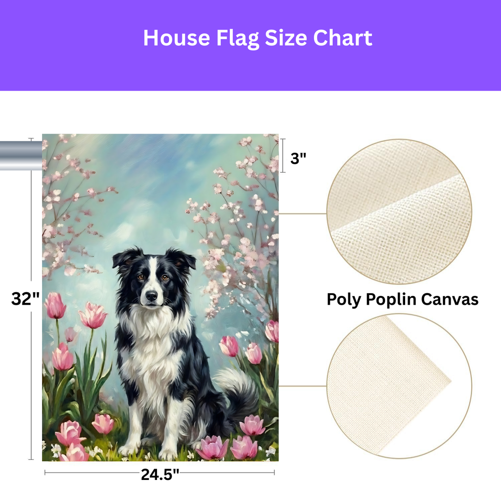 Border Collie In the Tulips Spring Garden Flag - yard display - Dragonfire Gardens