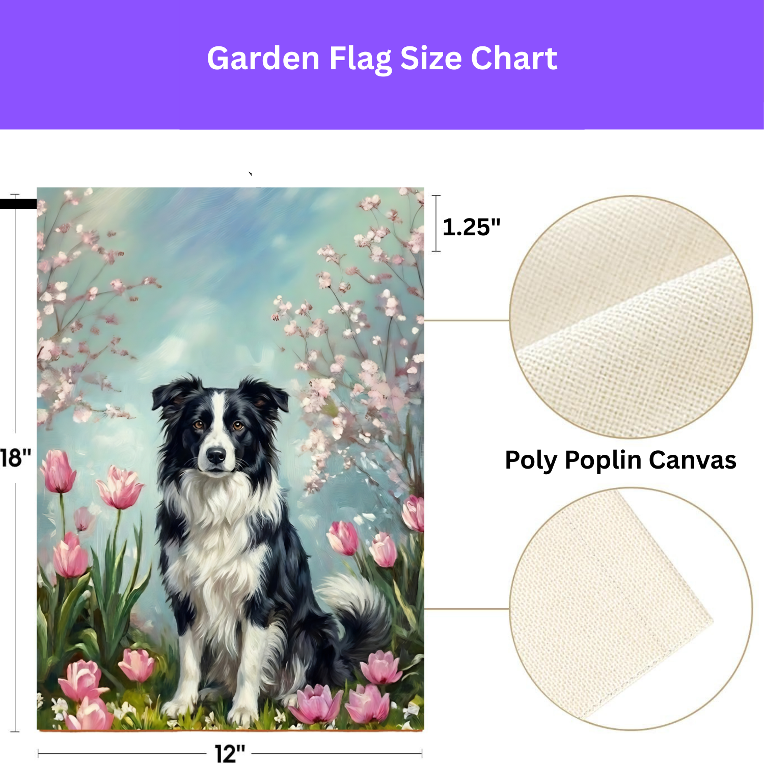 Border Collie In the Tulips Spring Garden Flag - porch decor - Dragonfire Gardens