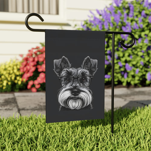Black and White Schnauzer Garden Flag - outdoor display - Dragonfire Gardens