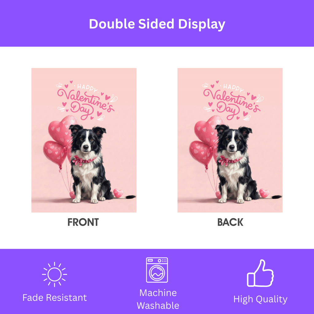 Border Collie Happy Valentine's Day Garden Flag