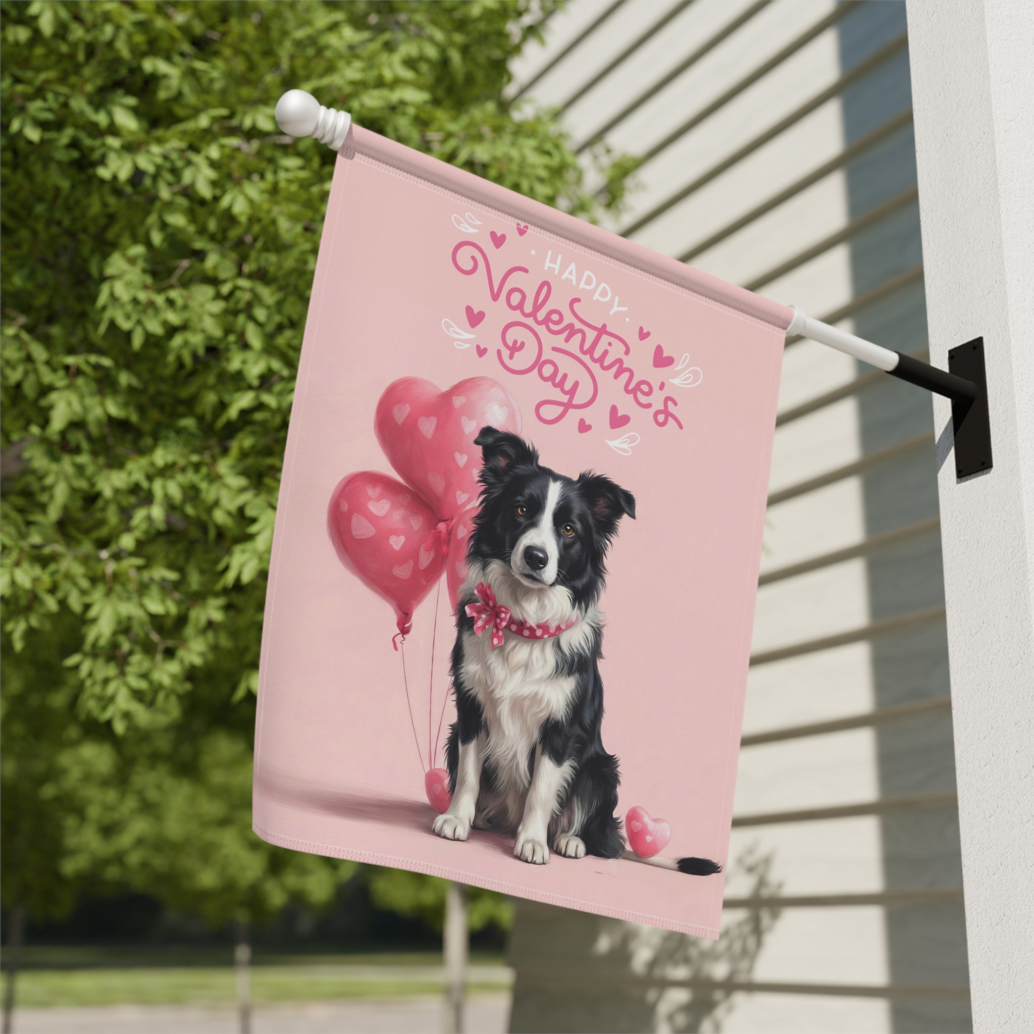 Border Collie Happy Valentine's Day Garden Flag