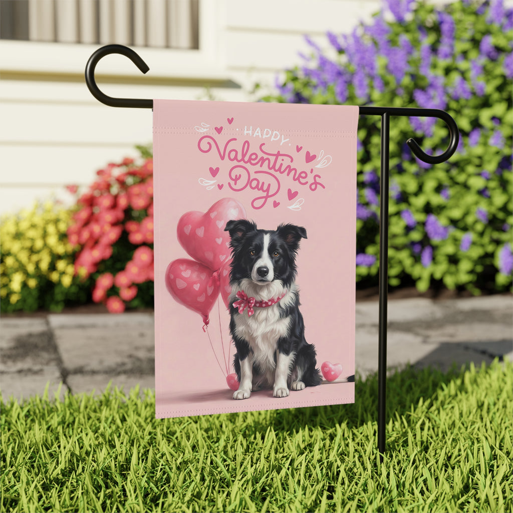 Border Collie Happy Valentine's Day Garden Flag