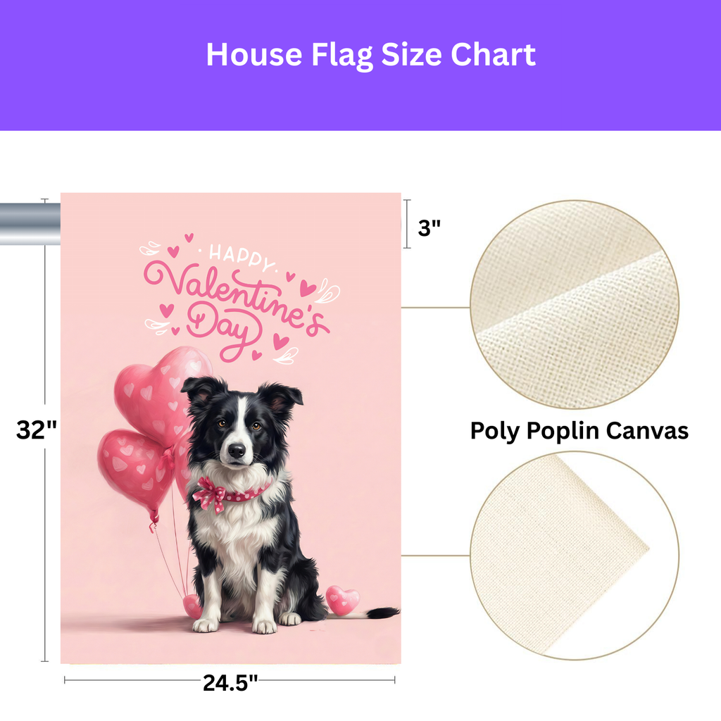 Border Collie Happy Valentine's Day Garden Flag