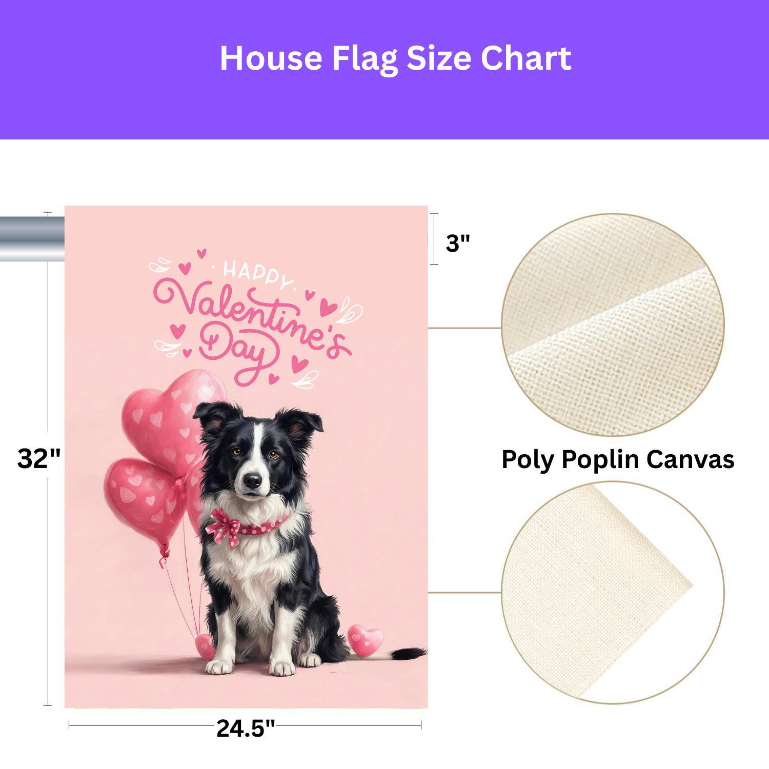 Border Collie Happy Valentine's Day Garden Flag