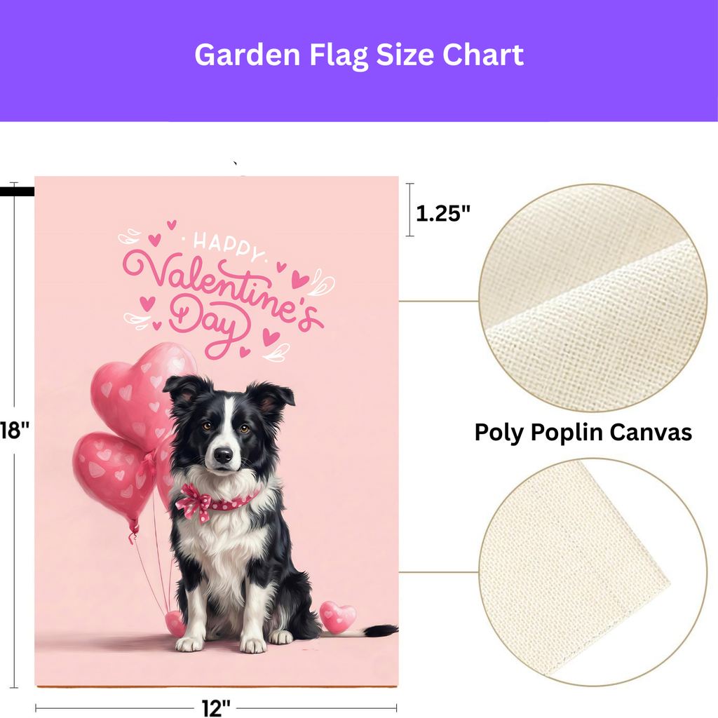 Border Collie Happy Valentine's Day Garden Flag
