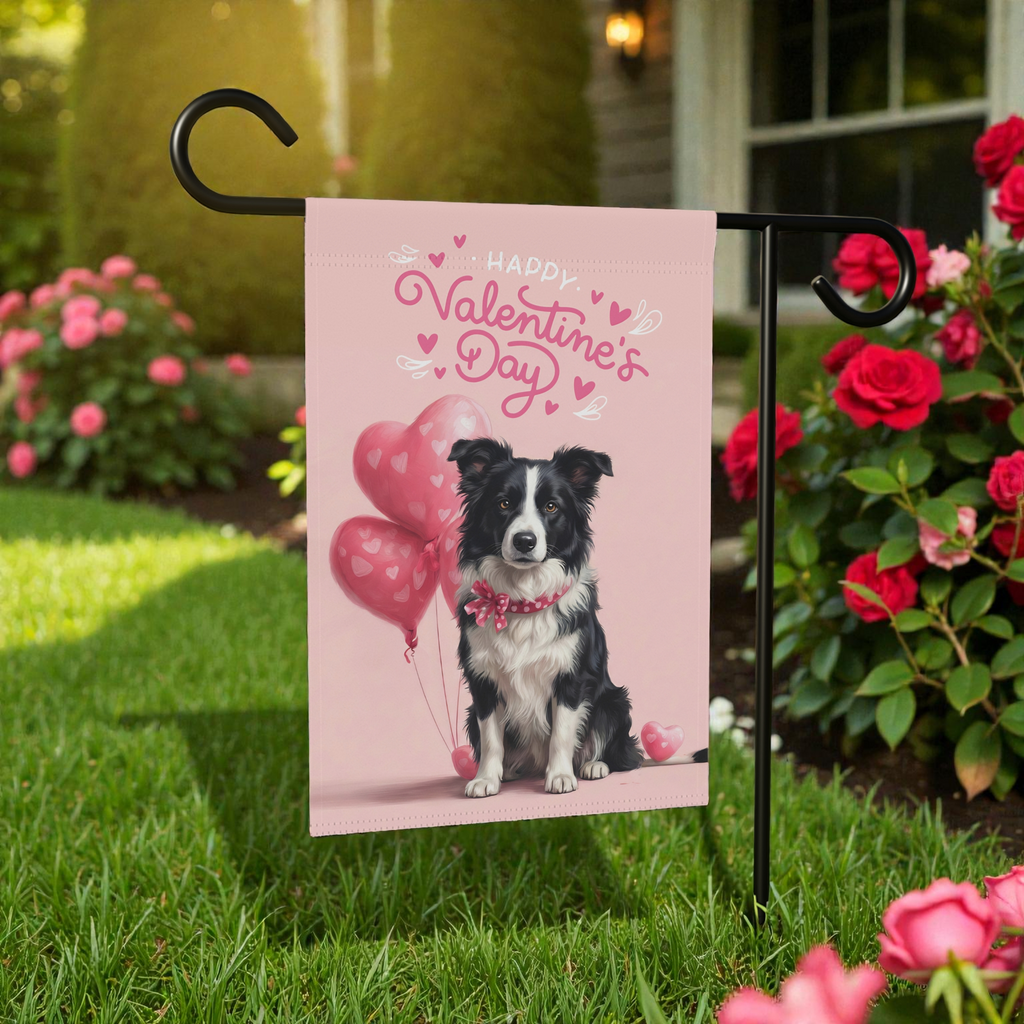 Border Collie Happy Valentine's Day Garden Flag