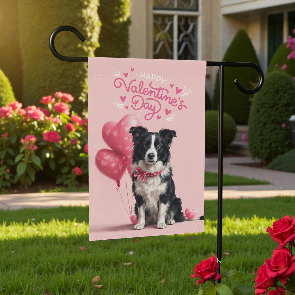 Border Collie Happy Valentine's Day Garden Flag