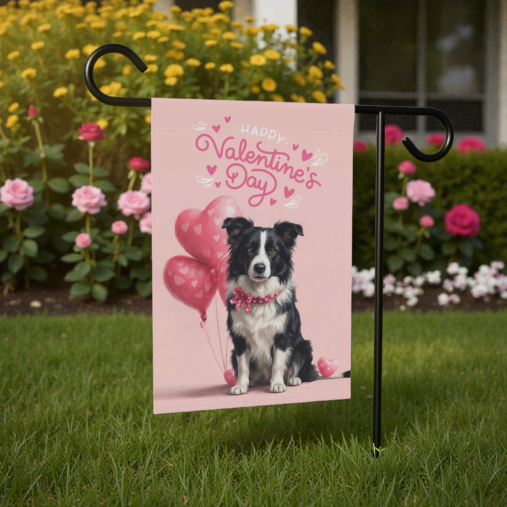 Border Collie Happy Valentine's Day Garden Flag