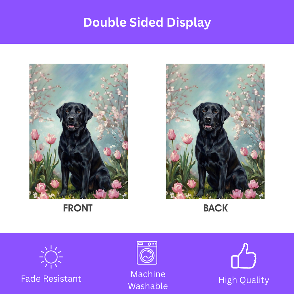 Black Labrador Retriever in the Tulips Spring Garden Flag