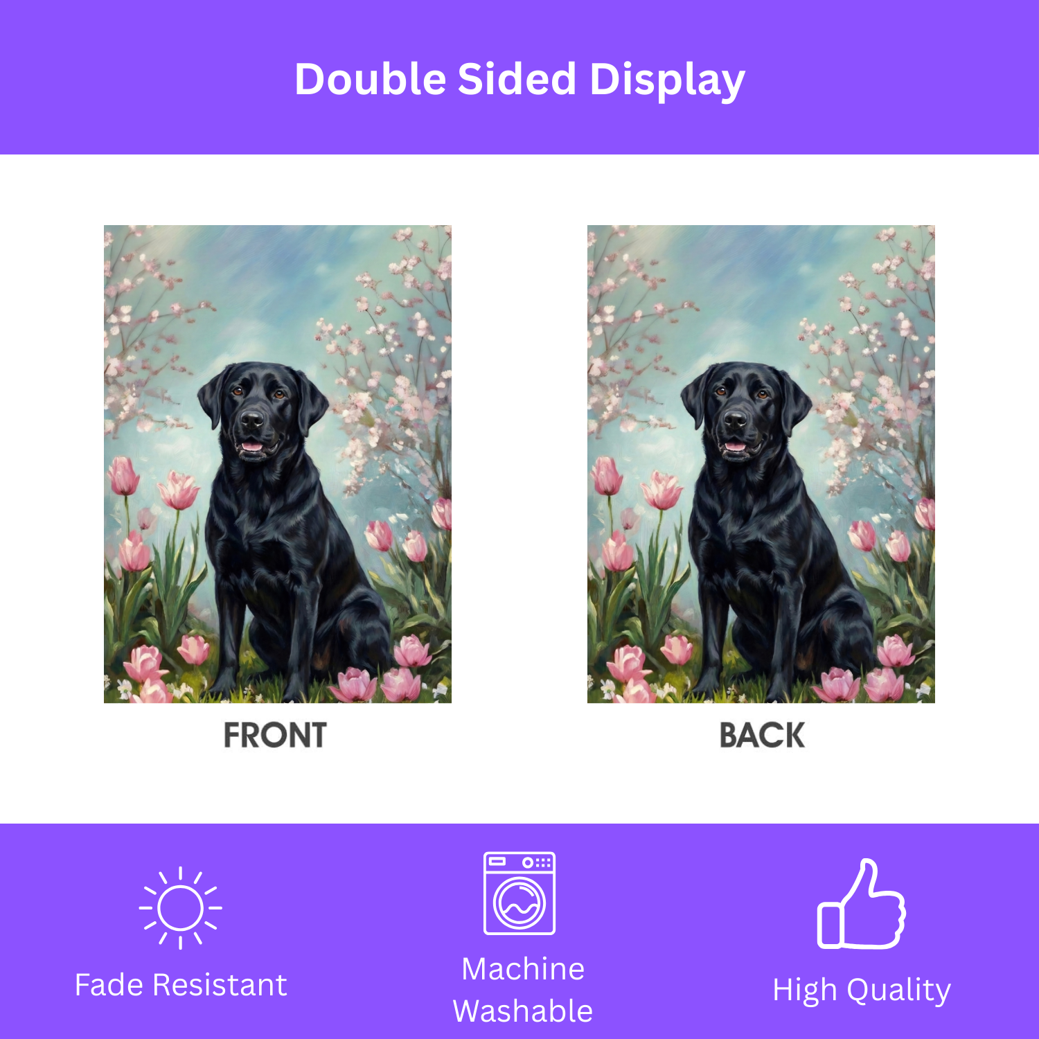 Black Labrador Retriever in the Tulips Spring Garden Flag