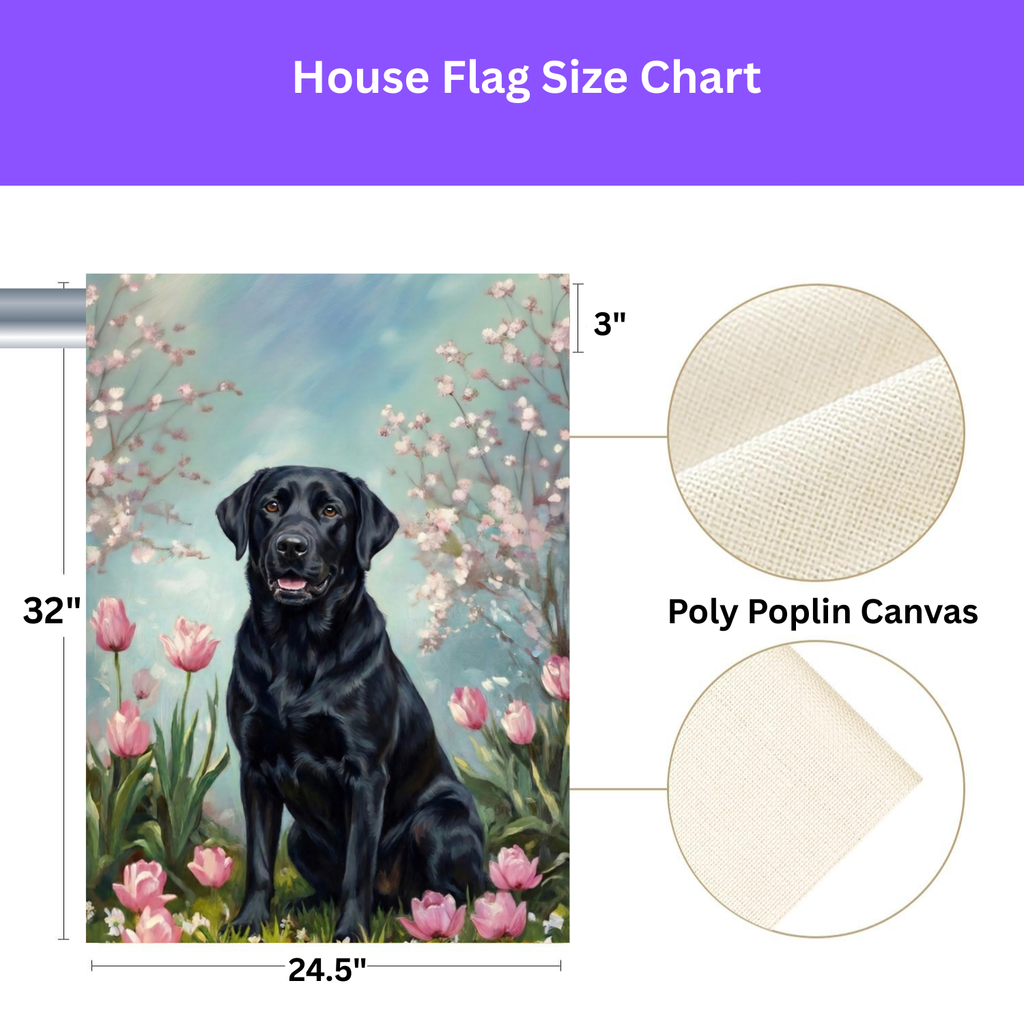 Black Labrador Retriever in the Tulips Spring Garden Flag