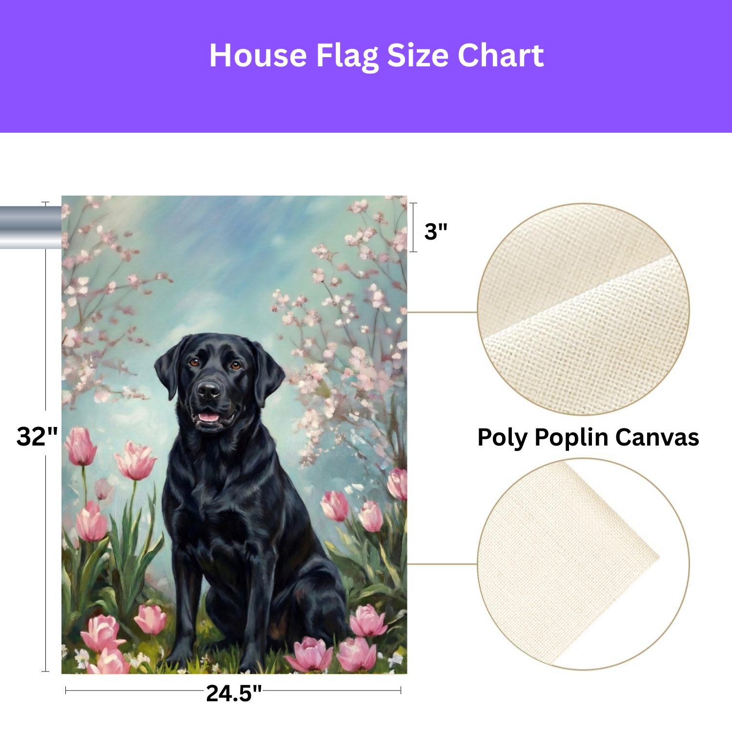 Black Labrador Retriever in the Tulips Spring Garden Flag