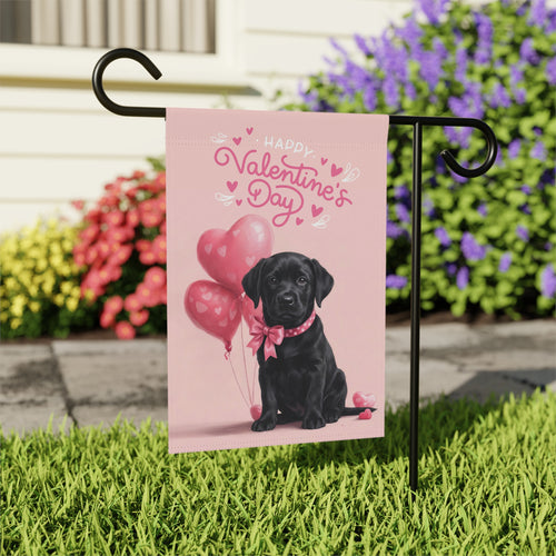 Black Labrador Retriever Happy Valentine's Day Garden Flag - outdoor display - Dragonfire Gardens