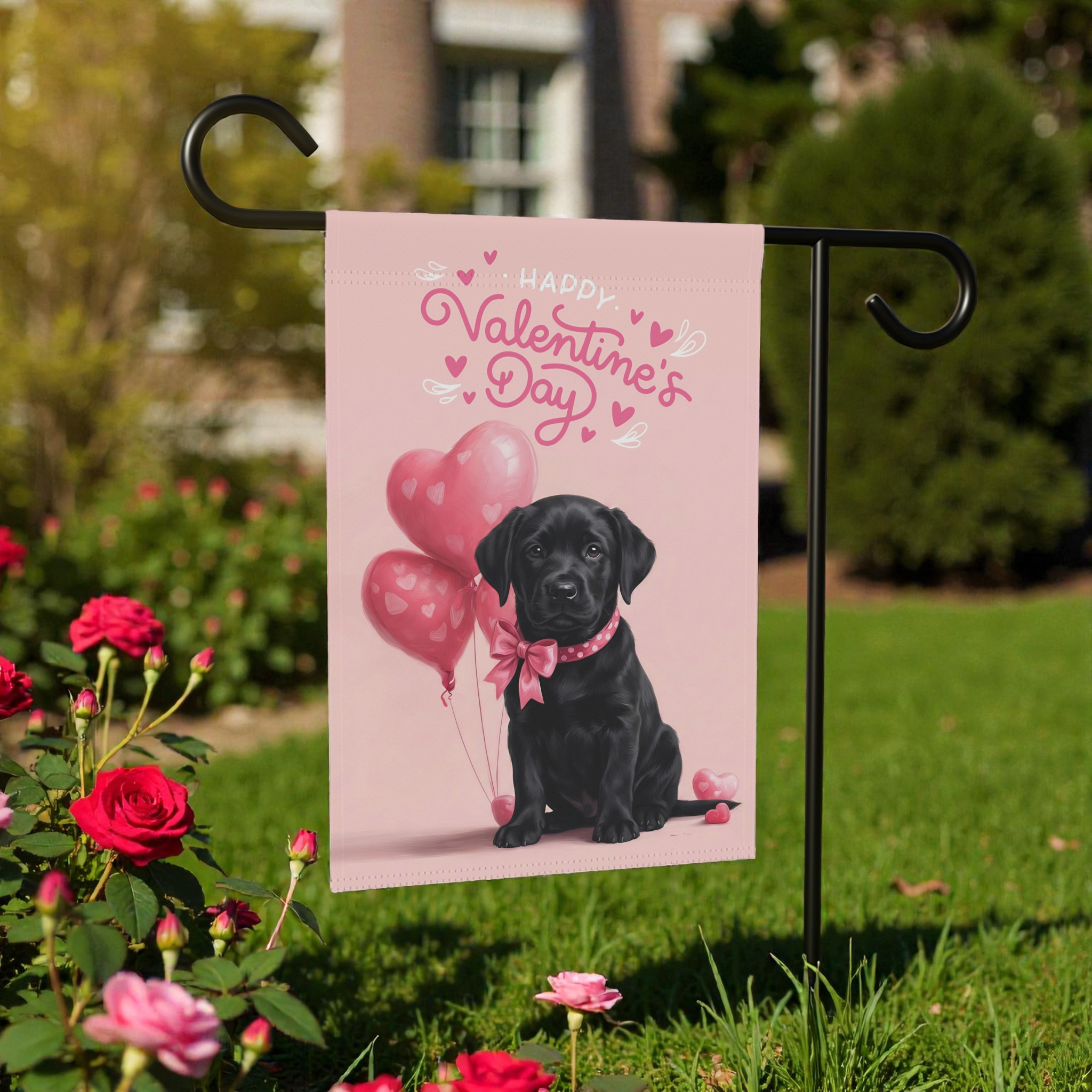 Black Labrador Retriever Happy Valentine's Day Garden Flag
