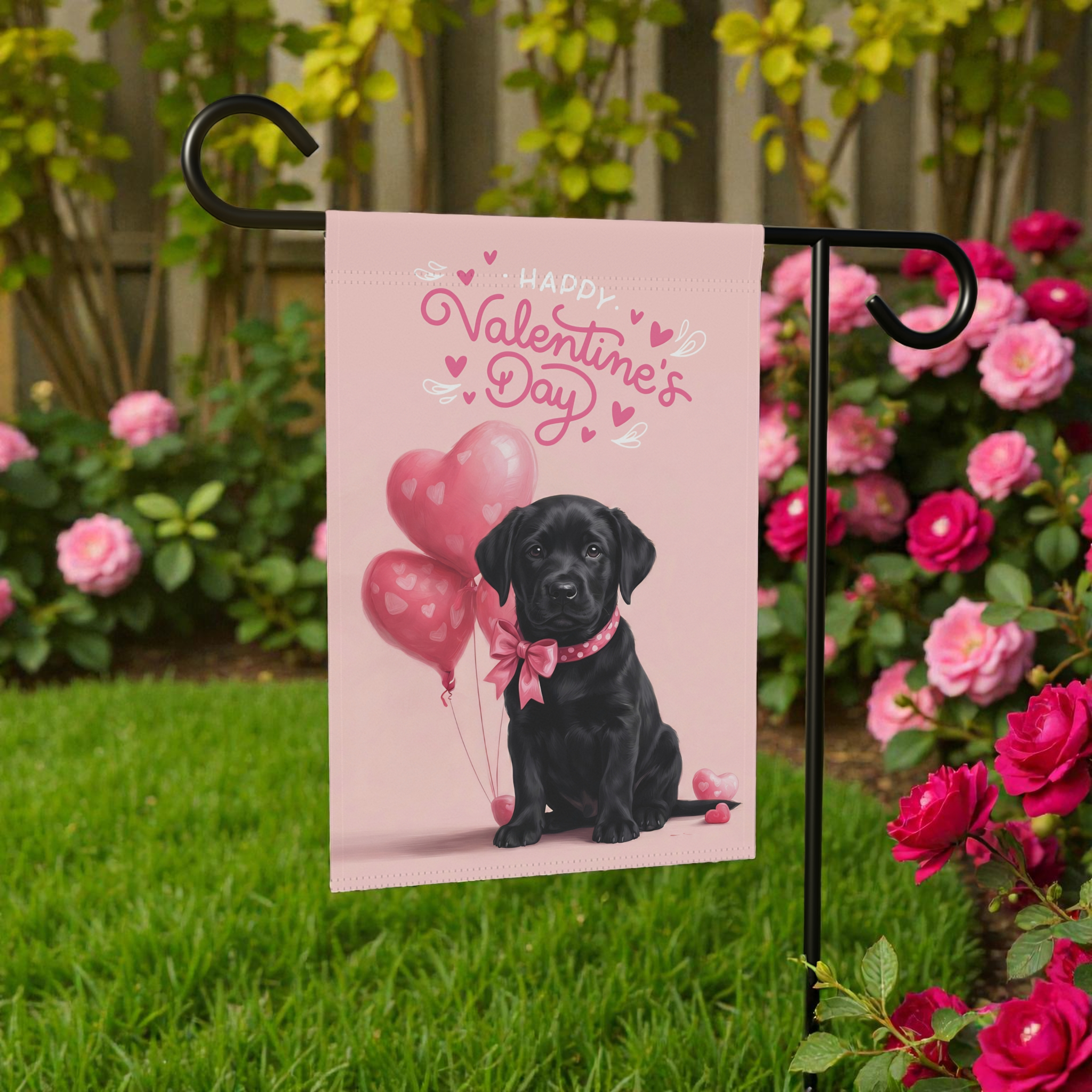 Black Labrador Retriever Happy Valentine's Day Garden Flag