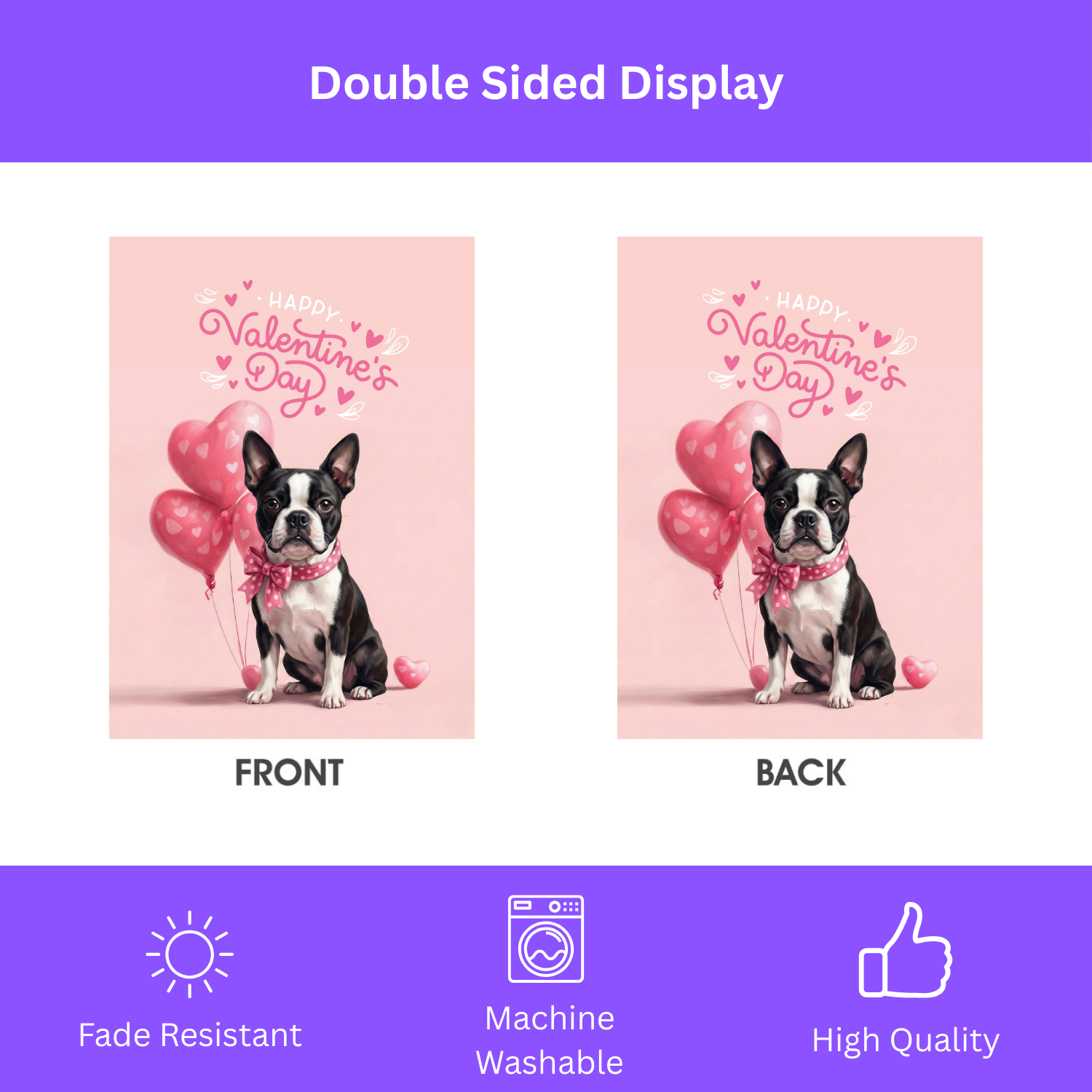 Black and White Boston Terrier Happy Valentine's Day Garden Flag