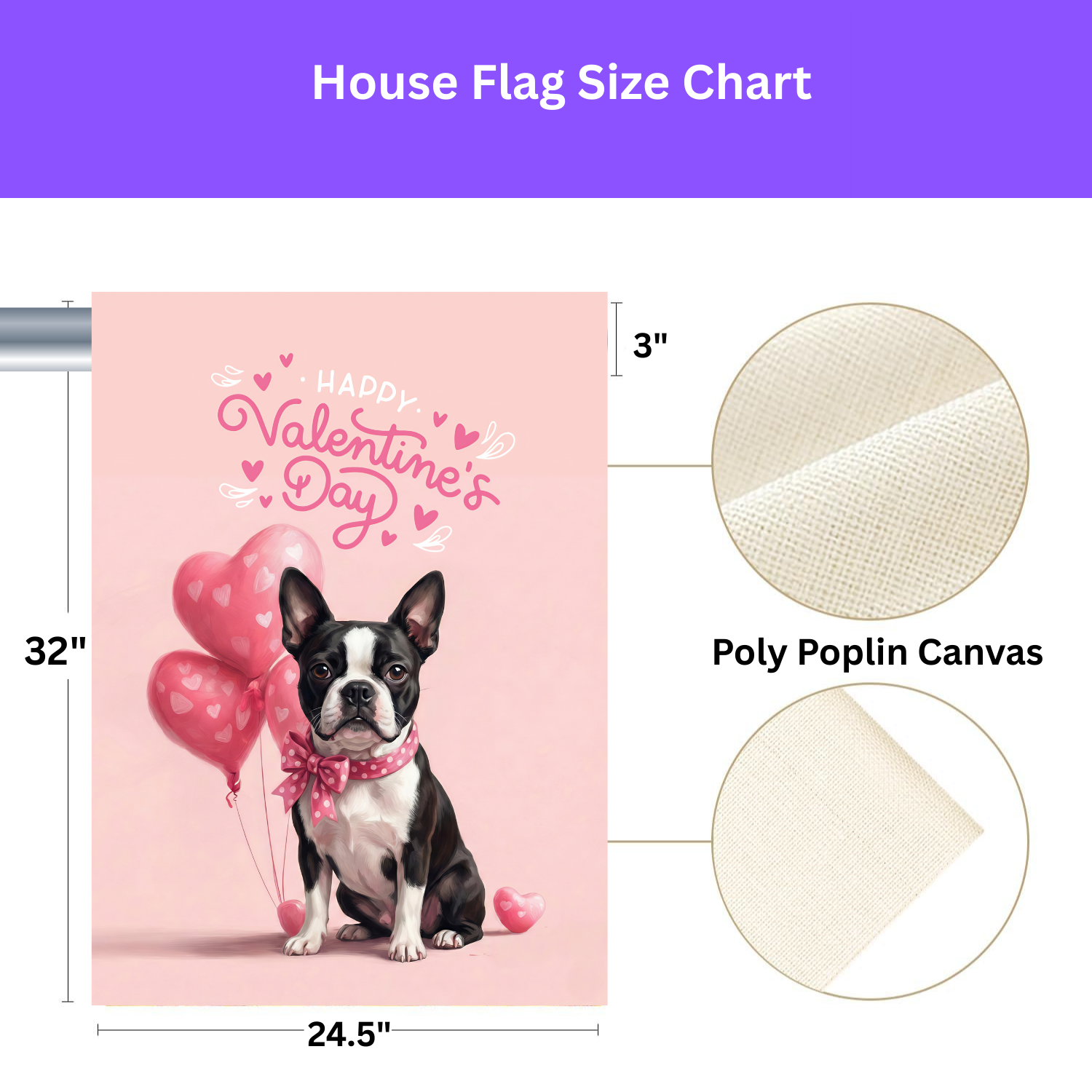 Black and White Boston Terrier Happy Valentine's Day Garden Flag