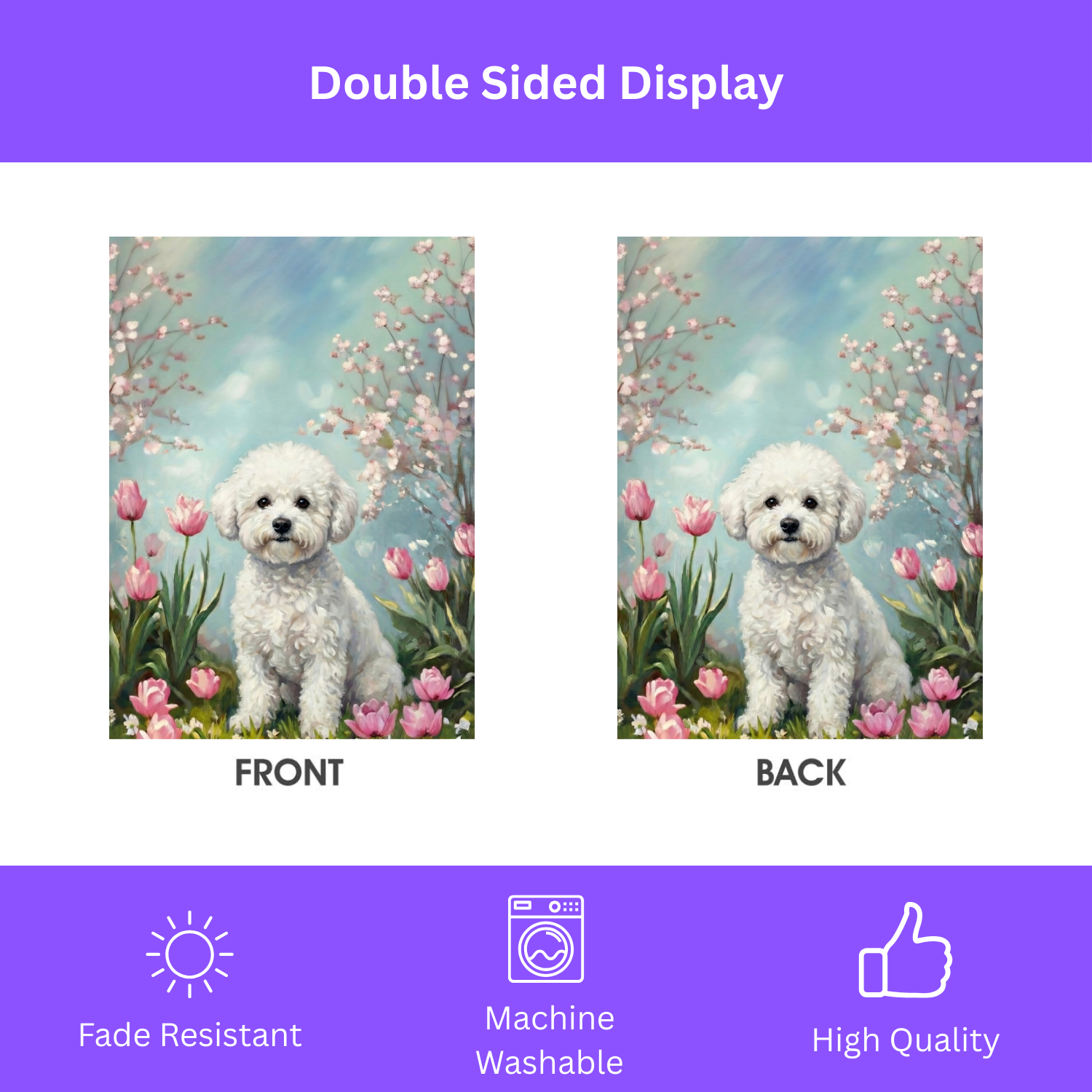 Bichon Frise in the Tulips Spring Garden Flag - yard display - Dragonfire Gardens