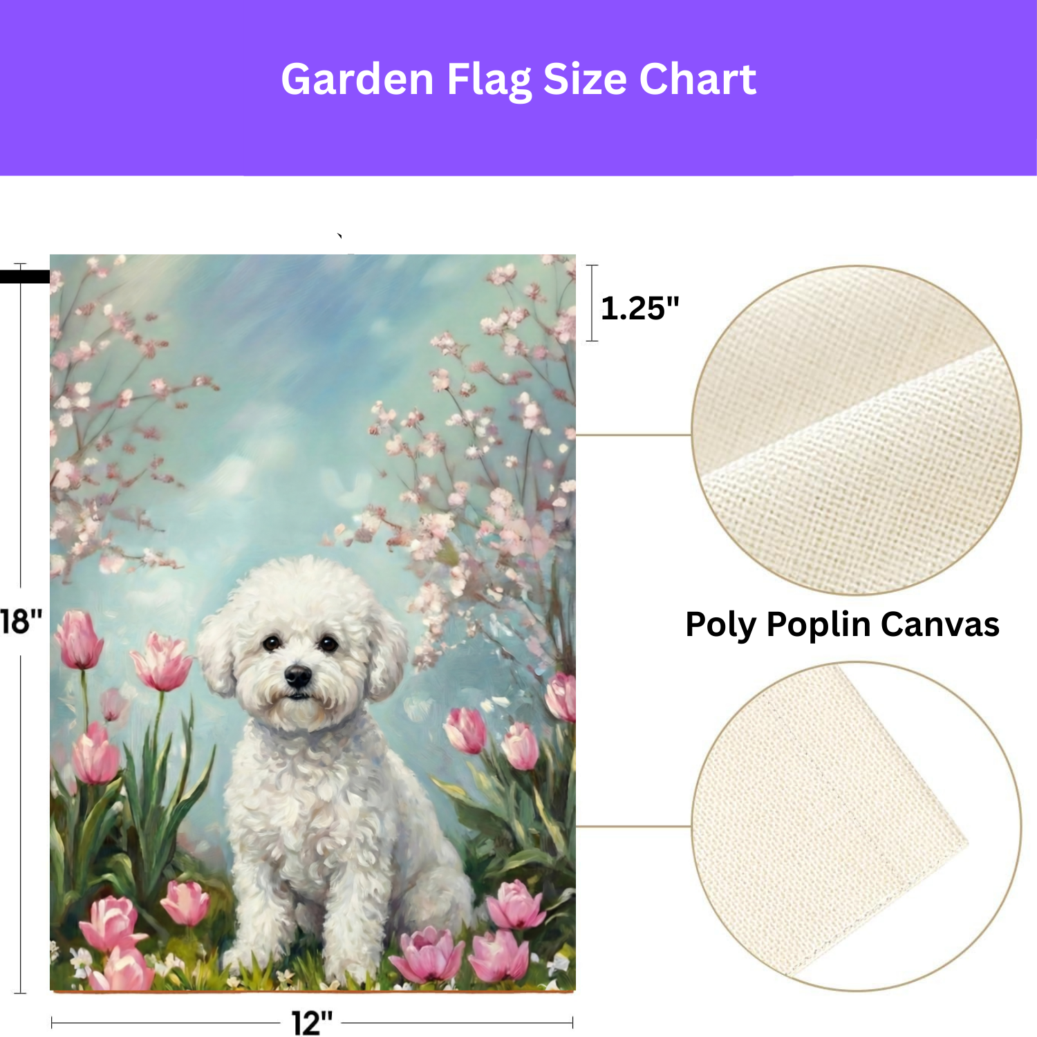 Bichon Frise in the Tulips Spring Garden Flag - double-sided design - Dragonfire Gardens