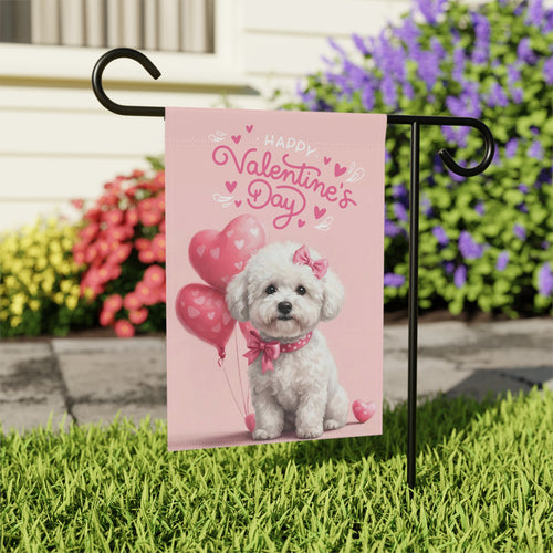 Bichon Frise Happy Valentine's Day Garden Flag - outdoor display - Dragonfire Gardens