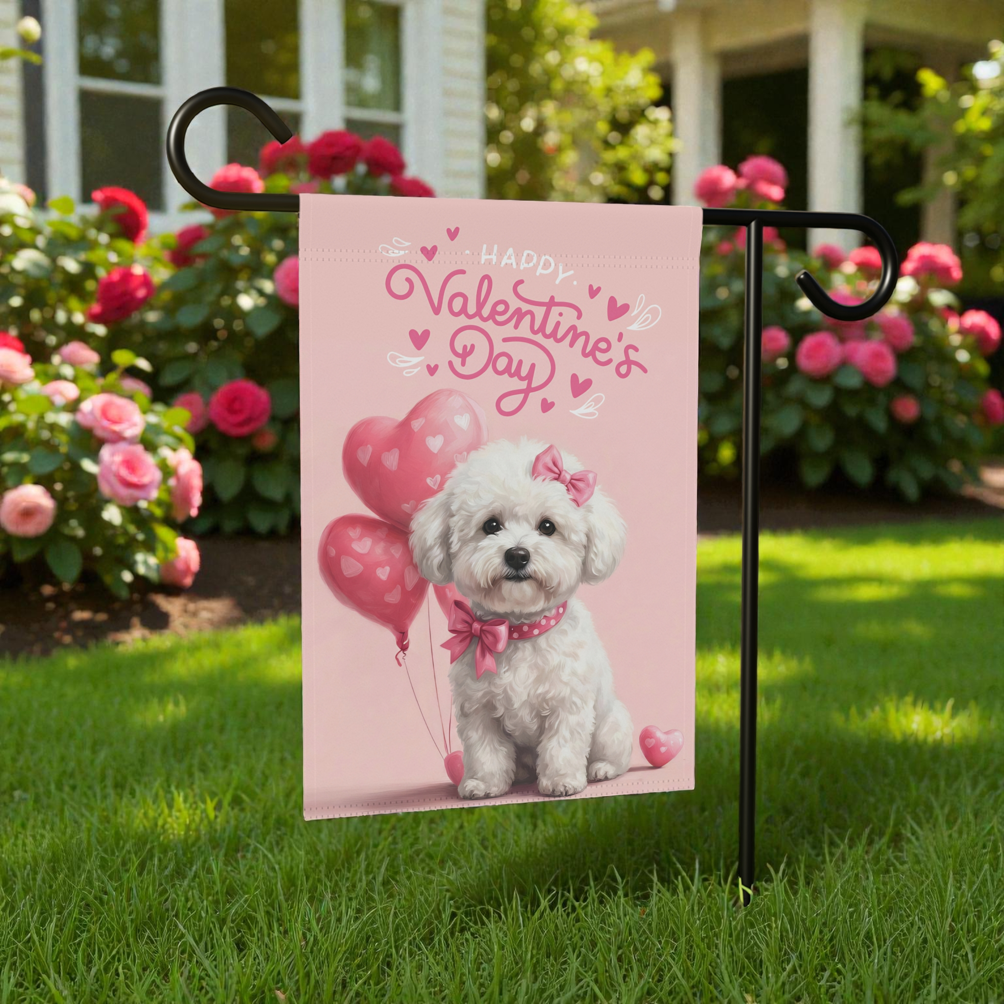 Bichon Frise Happy Valentine's Day Garden Flag
