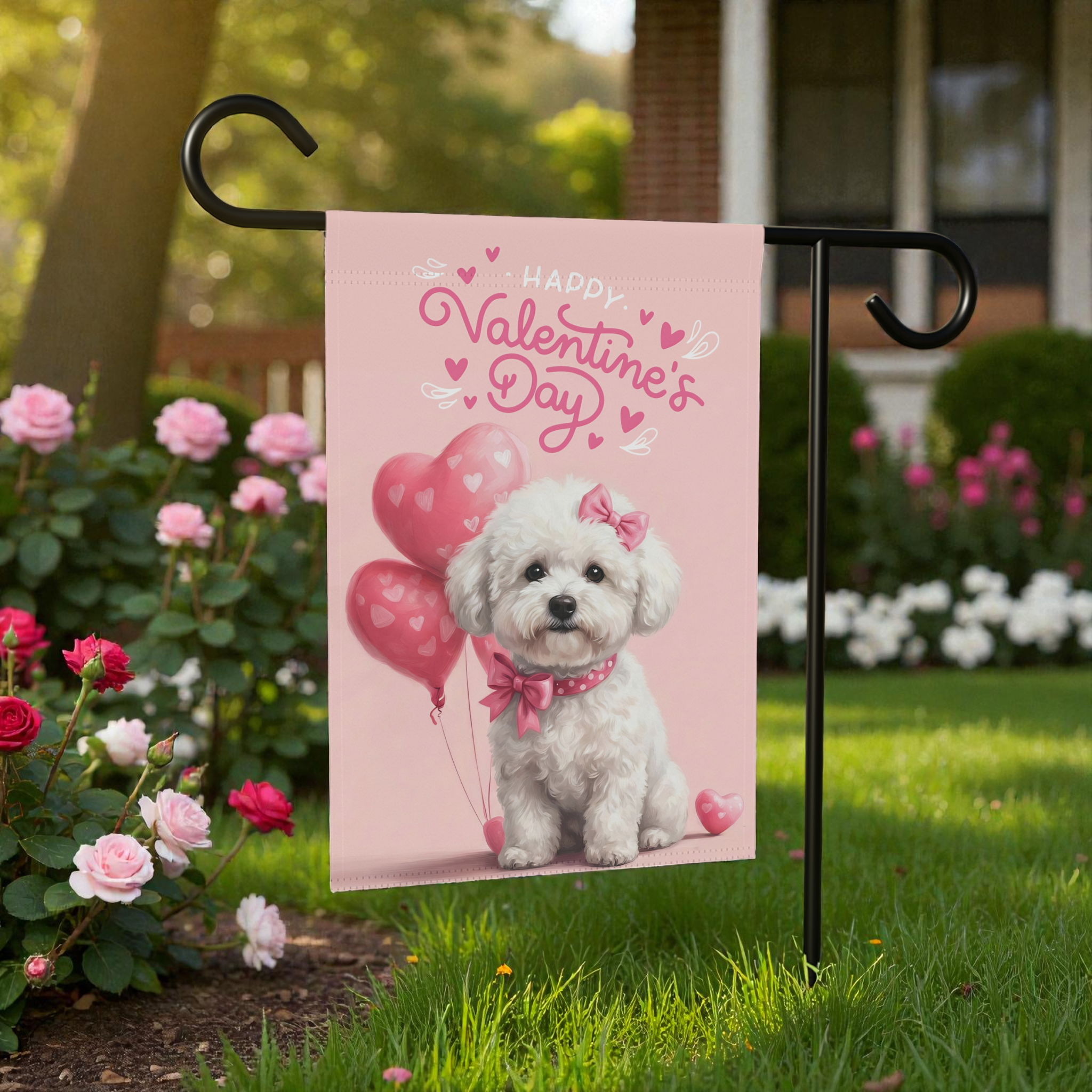 Bichon Frise Happy Valentine's Day Garden Flag
