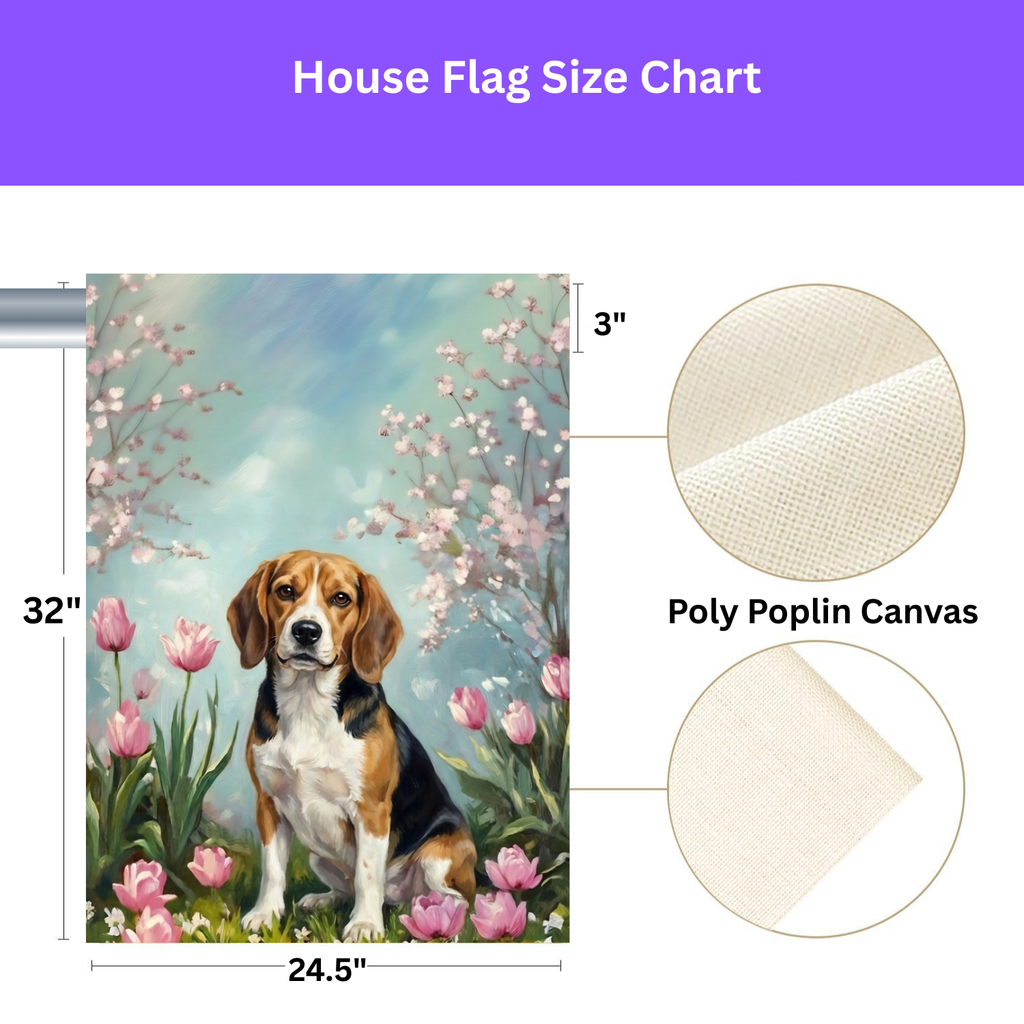 Beagle in the Tulips Spring Garden Flag - yard display - Dragonfire Gardens