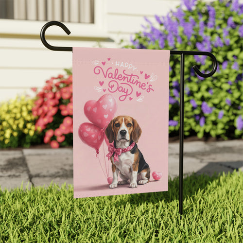 Beagle Happy Valentine's Day Garden Flag - outdoor display - Dragonfire Gardens
