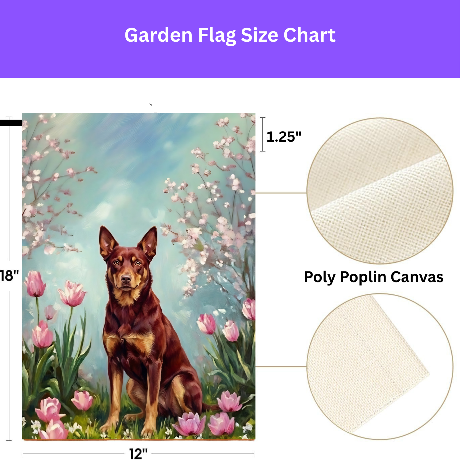 Australian Kelpie in Tulips Spring Garden Flag