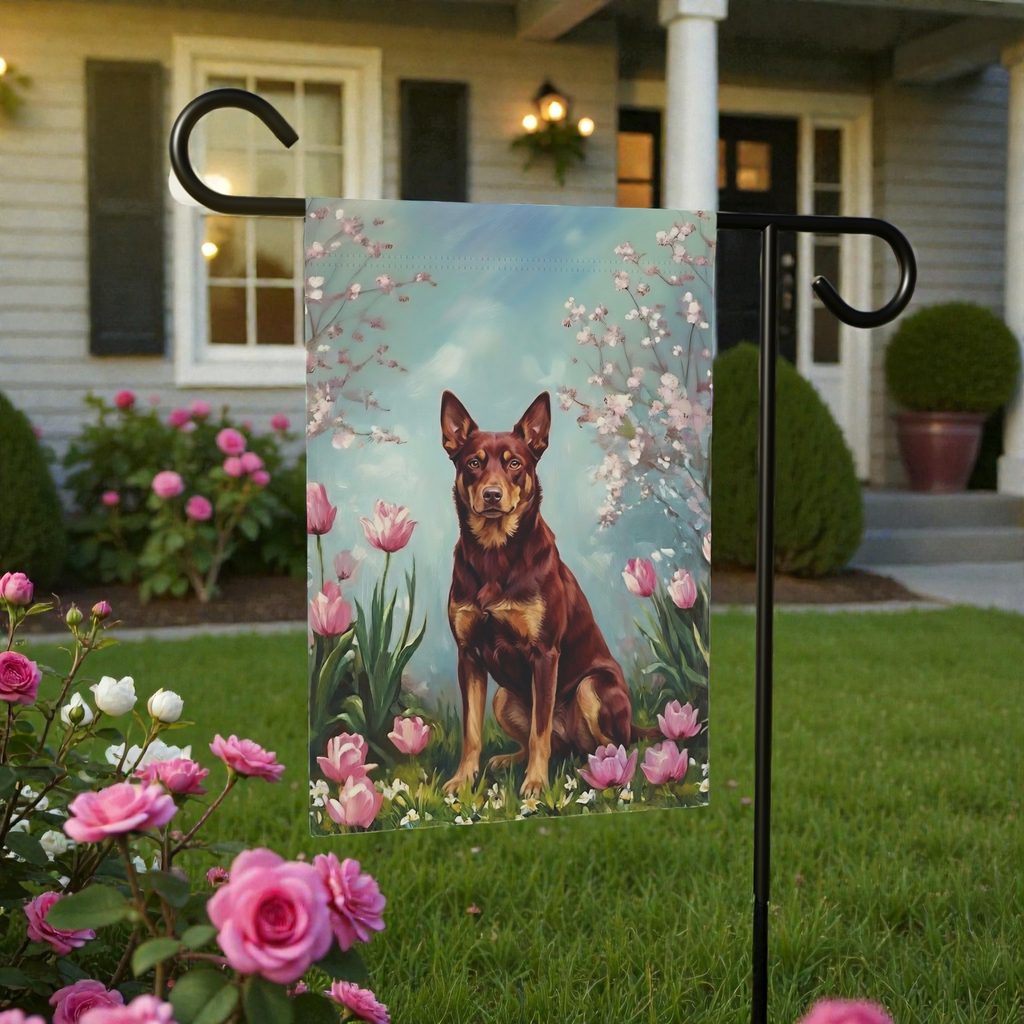 Australian Kelpie in Tulips Spring Garden Flag