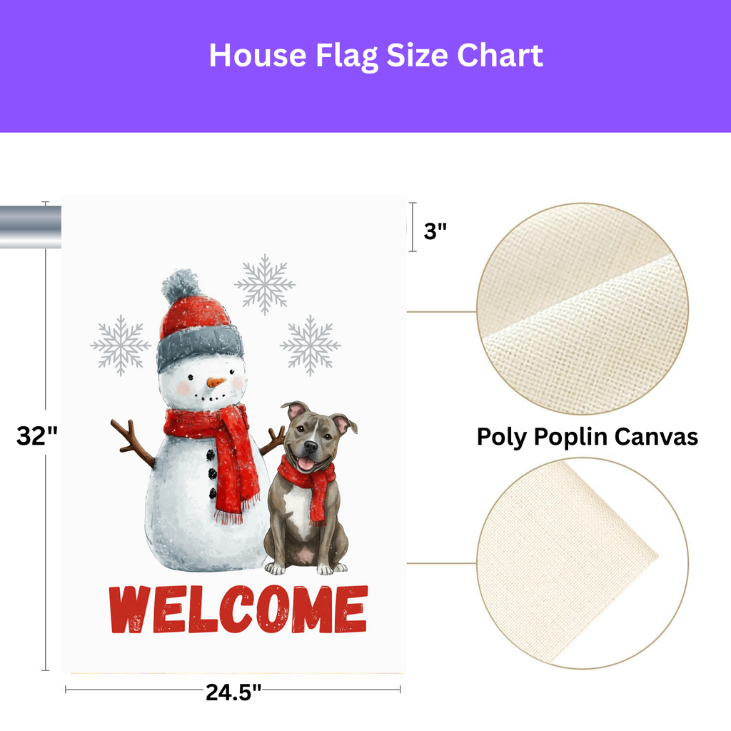 Pit Bull Terrier and Snowman Christmas Garden Flag - yard display - Dragonfire Gardens