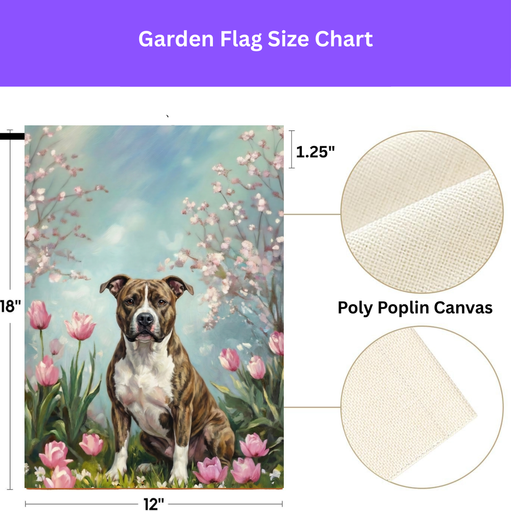 Pit Bull Terrier in the Tulips Spring Garden Flag - yard display - Dragonfire Gardens