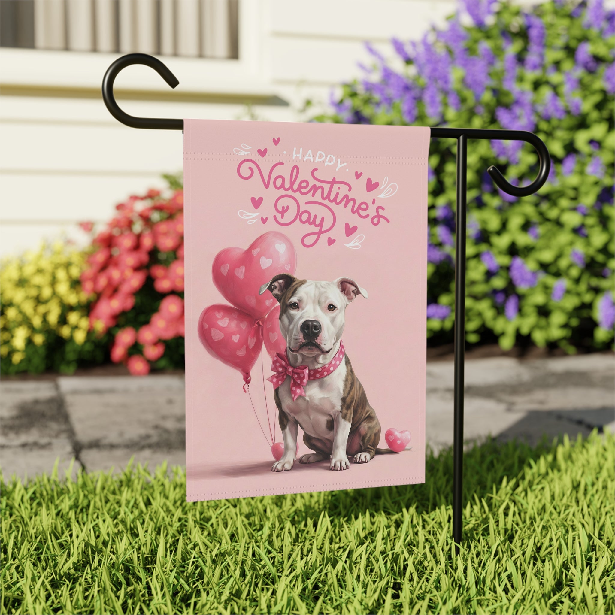 Pit Bull Terrier Happy Valentine's Day Garden Flag
