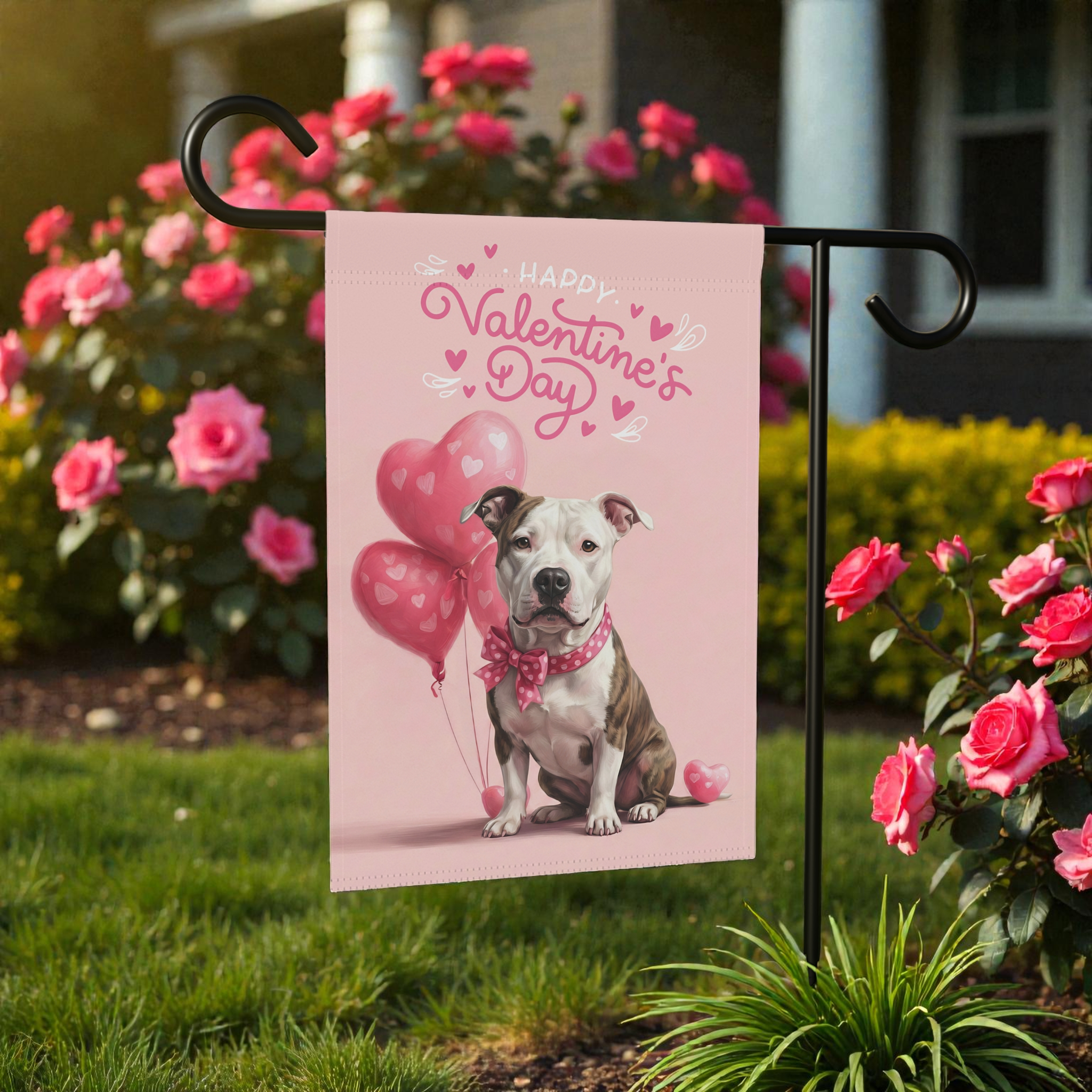 Pit Bull Terrier Happy Valentine's Day Garden Flag