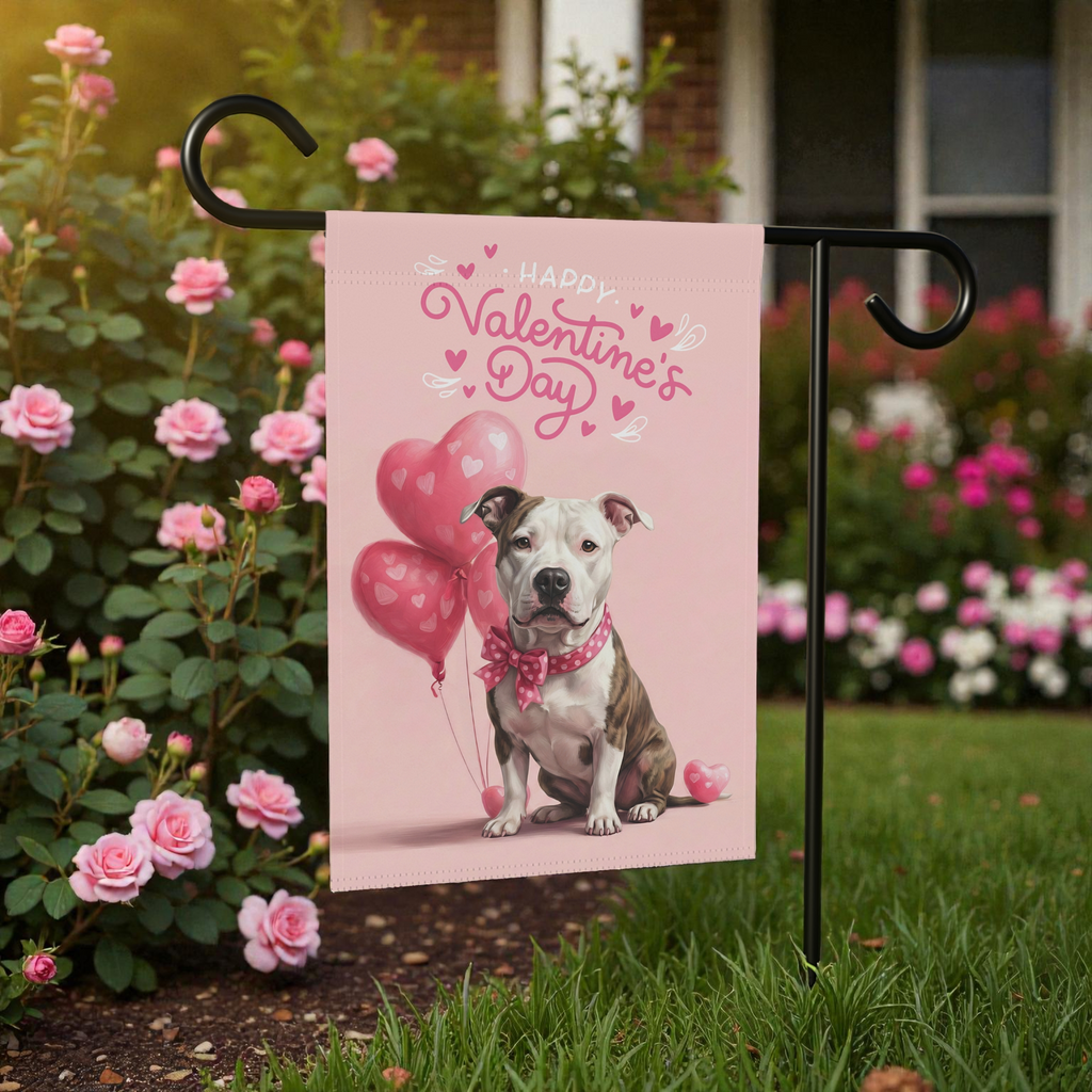 Pit Bull Terrier Happy Valentine's Day Garden Flag