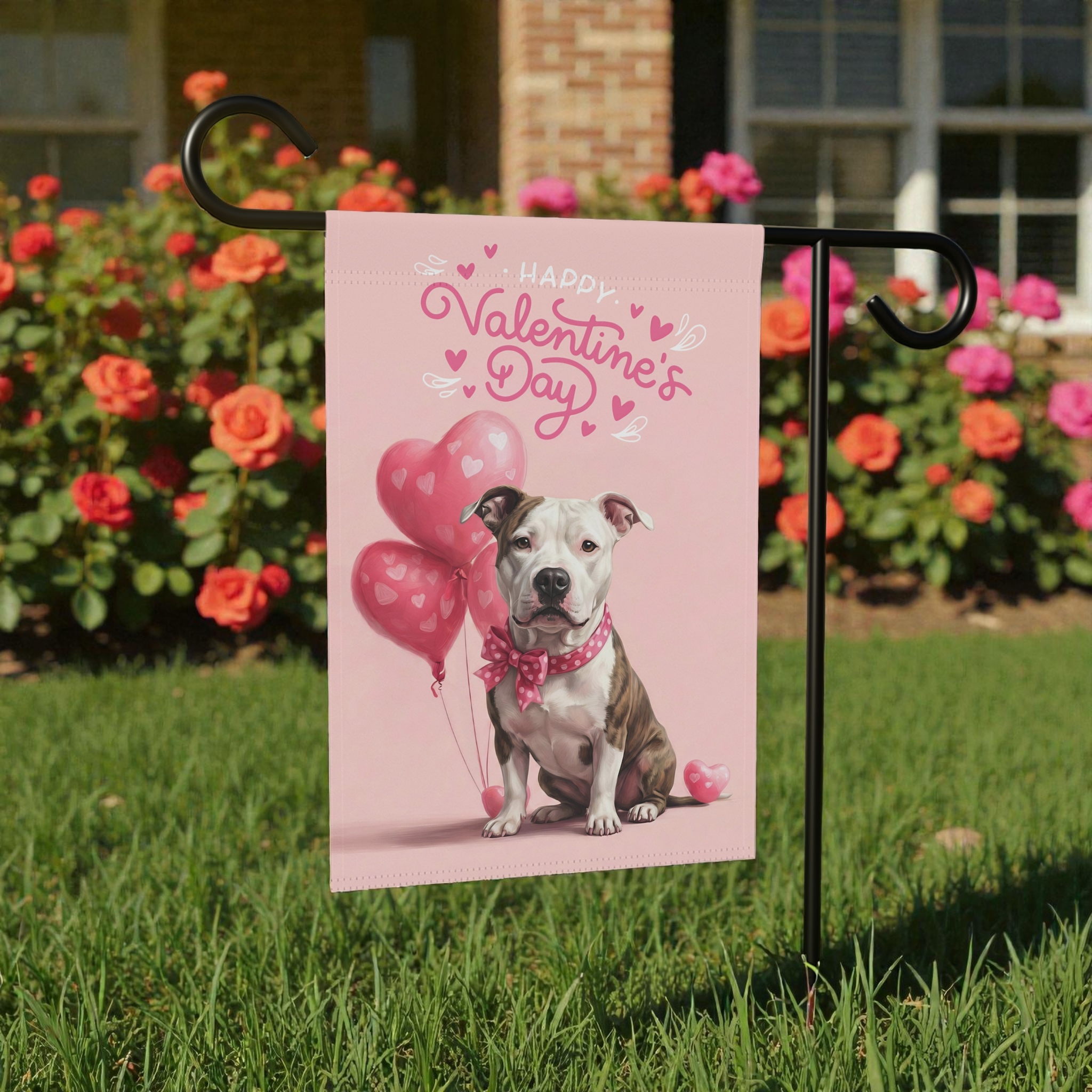 Pit Bull Terrier Happy Valentine's Day Garden Flag