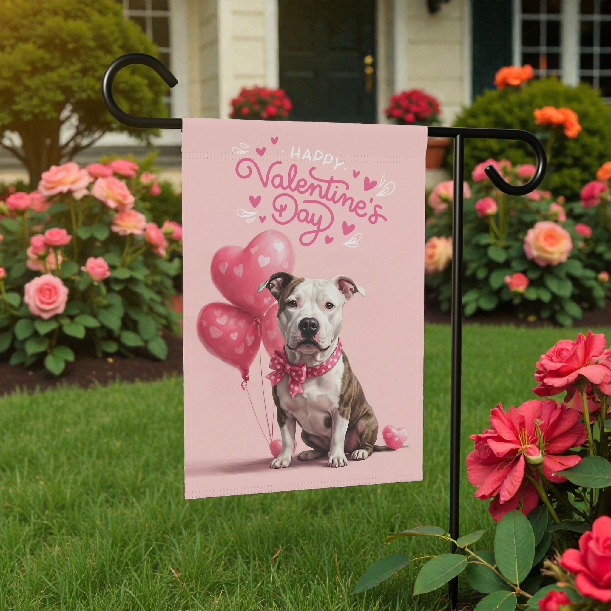 Pit Bull Terrier Happy Valentine's Day Garden Flag