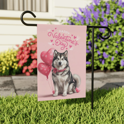 Alaskan Malamute Happy Valentine's Day Garden Flag - outdoor display - Dragonfire Gardens